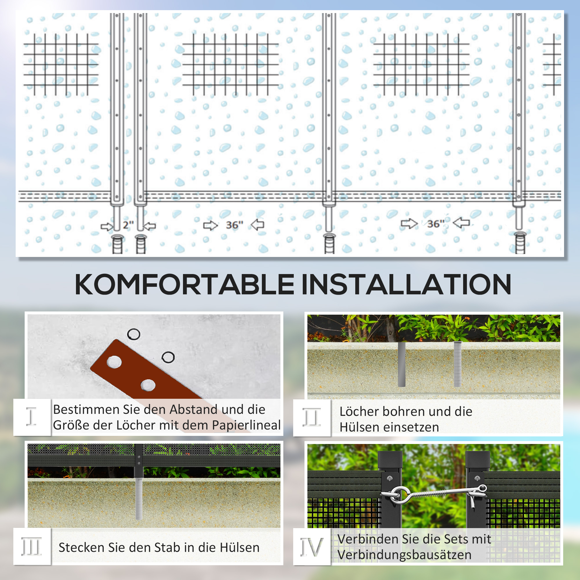 Pool Sicherheitszaun, Poolzaun für Kinder, 4-teilig, Aluminium/Texteline, 365 x 126 cm, Schwarz