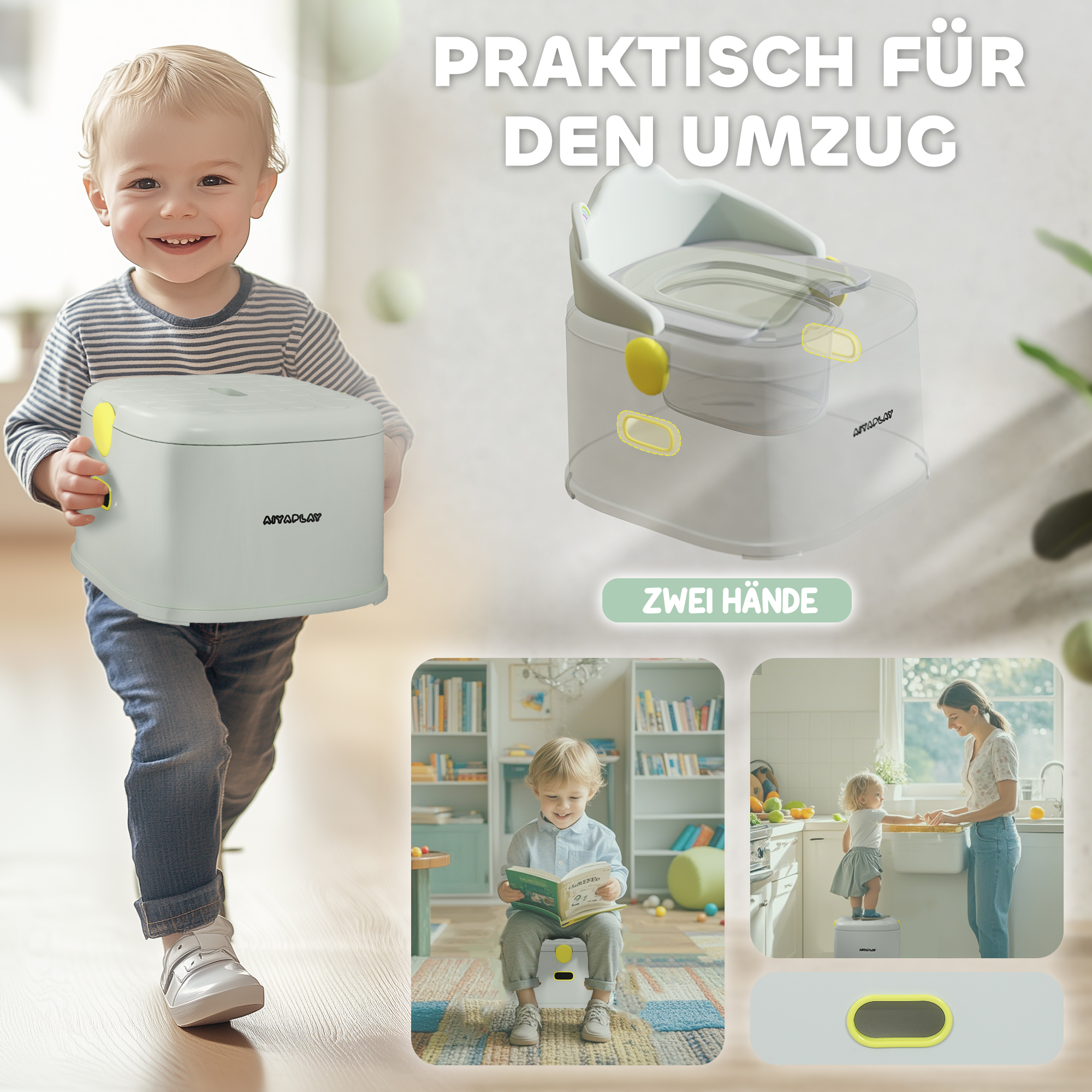 Kinder-Töpfchen, 3-in-1, abnehmbarer Aufsatz, Kunstleder-Sitzpolster, max. 50 kg, Grau