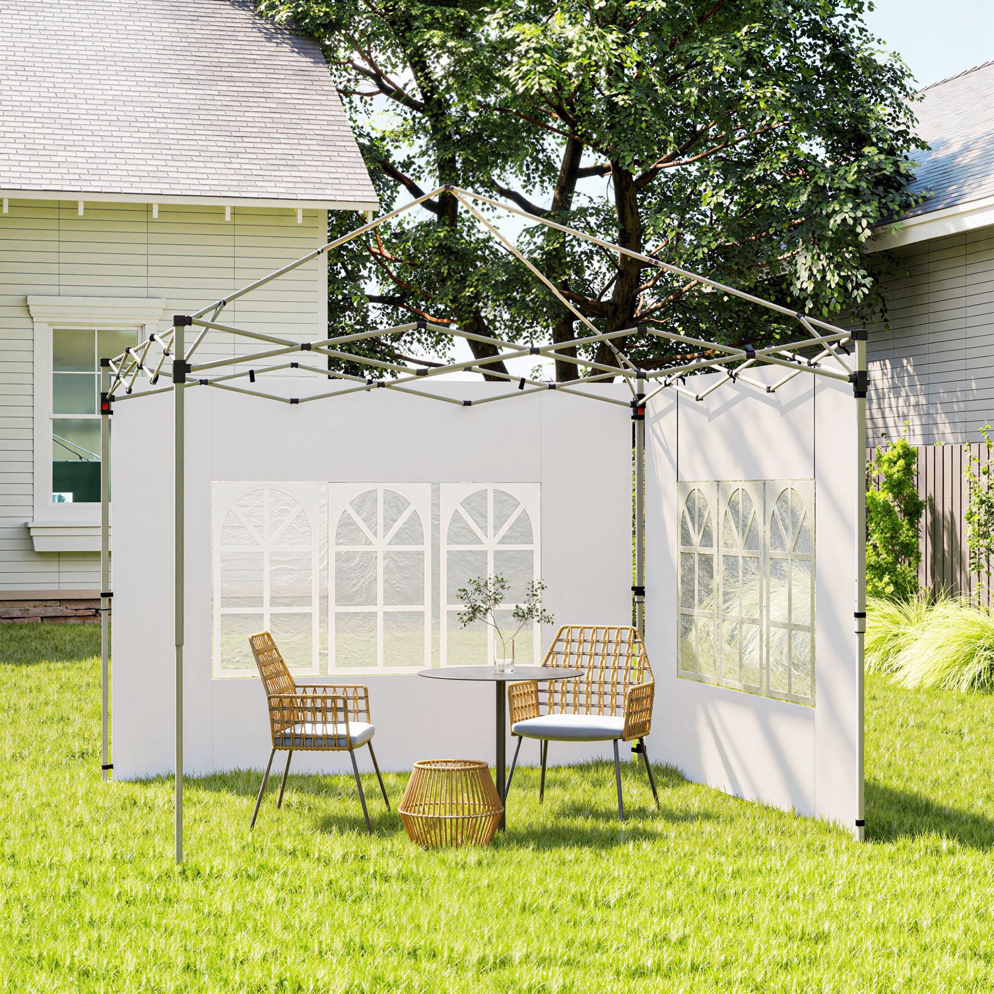 2er-Set Seitenteile für Pavillon 3x3/3x4 m, Seitenwand mit Fenster, wasserdicht Weiß