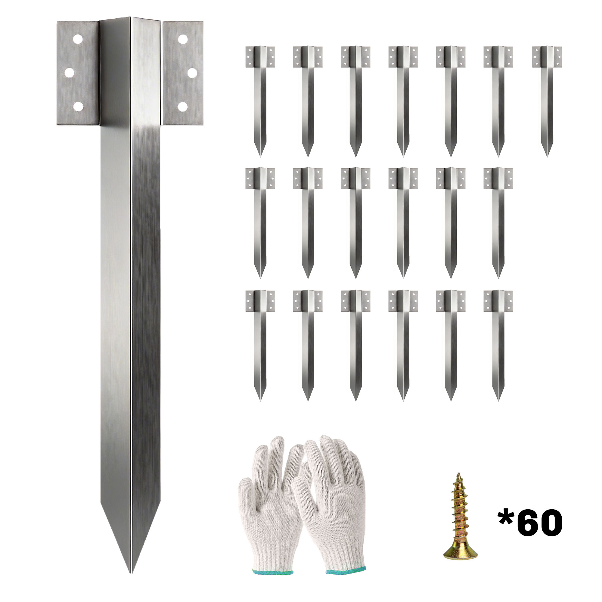 20er-Pack Bahnschwellen-Befestigungswinkel, 41 cm Schwerlast-Verzinkte Stahlpfähle mit Schrauben und Handschuhen