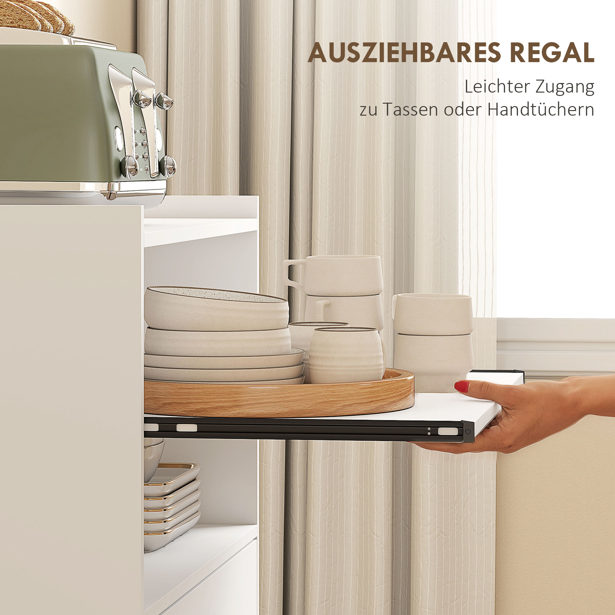 Mikrowellenschrank, Regal, Doppeltürschrank, Schublade, Rollen, Weiß