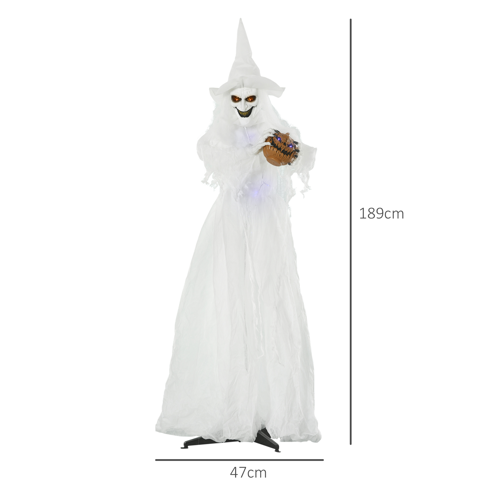 189 cm Weiße Hexe mit Kürbiskopf, lebensgroße Halloween-Außendekoration
