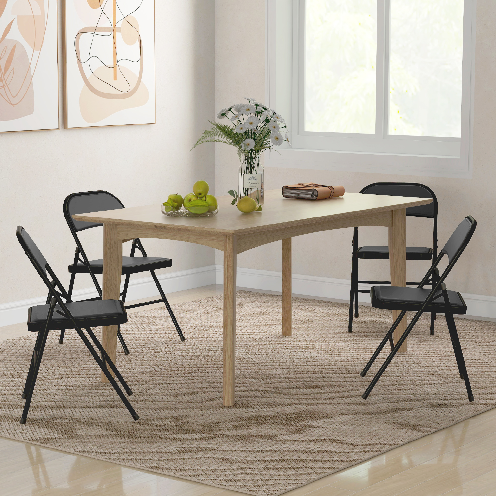 4er-Set Klappstühle, Tragbare Bürostühle, Metallbeine, Faltstuhl für Büro, Empfang, Wartezimmer, Kunstleder, Schwarz