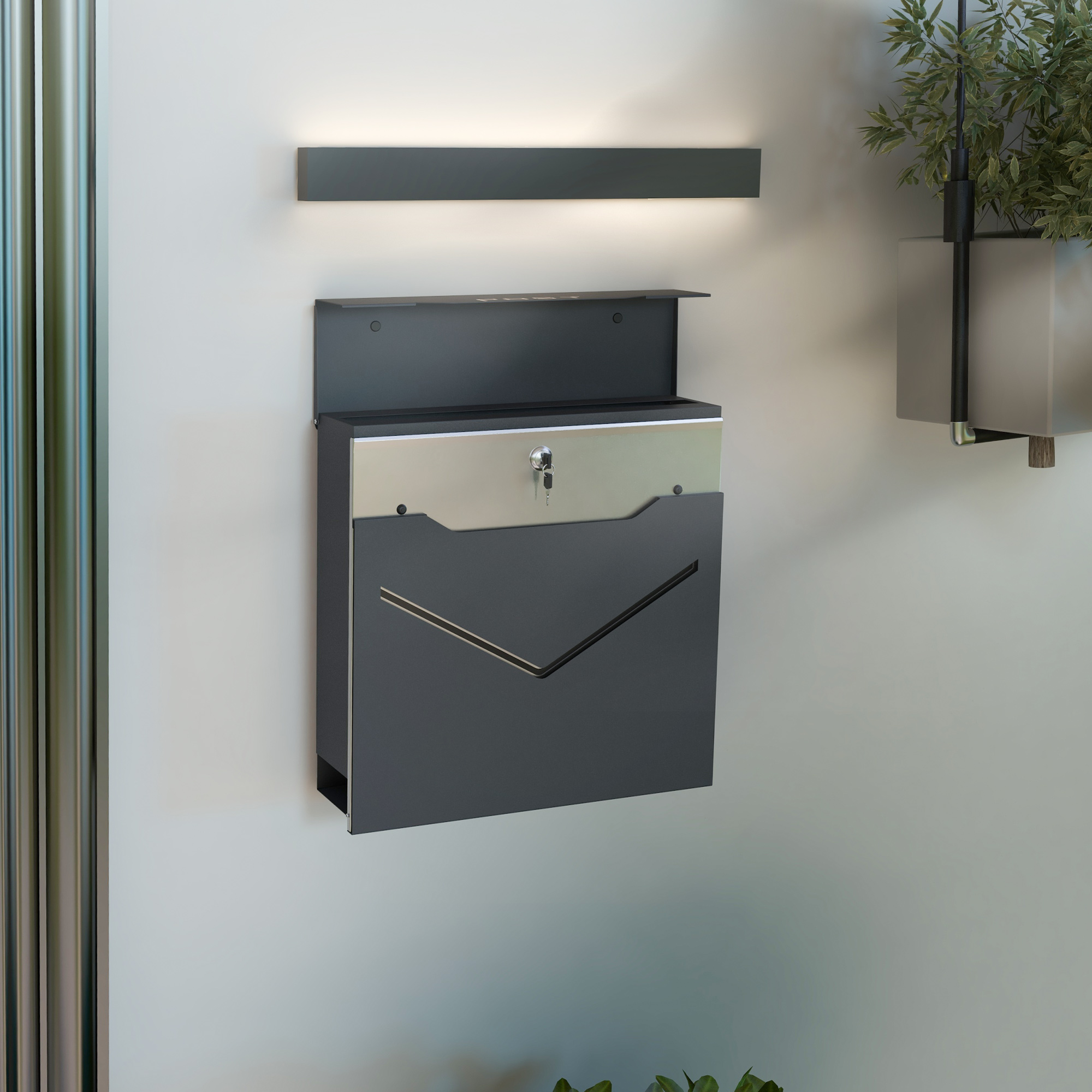 Briefkasten Postkasten, modernes Design, wetterbeständig, 37 cm x 10,5 cm x 37 cm, Grau