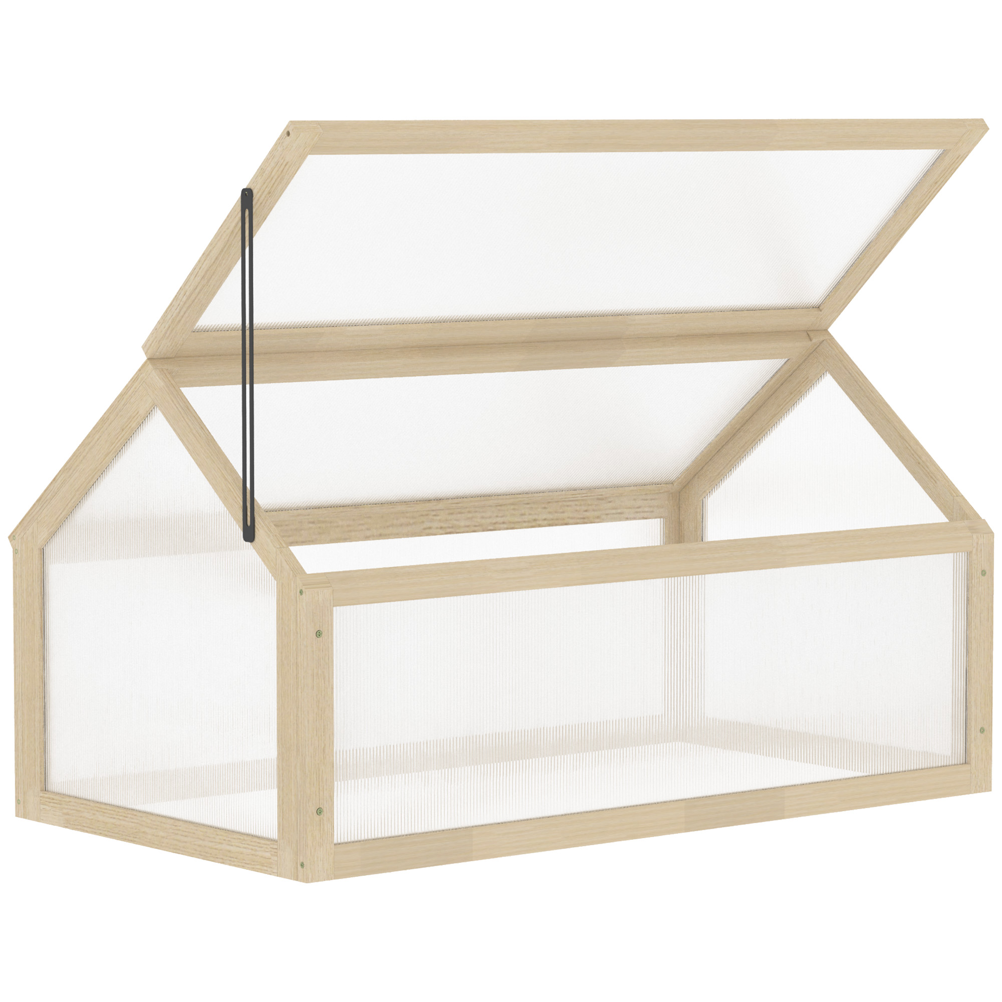 Mini-Gewächshaus, Kompaktes Pflanzenhaus aus Holz, Polycarbonat-Platten, Belüftungsöffnung, 90L x 52B x 49,5H cm, Natur