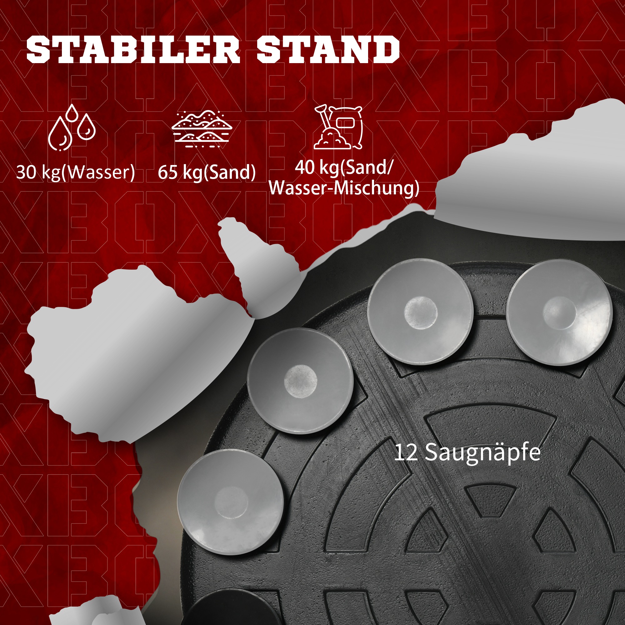 Höhenverstellbarer Punchingball, 360° drehbar, inkl. Boxbandagen, Schwarz, 80,5 x 48 x 163-205 cm