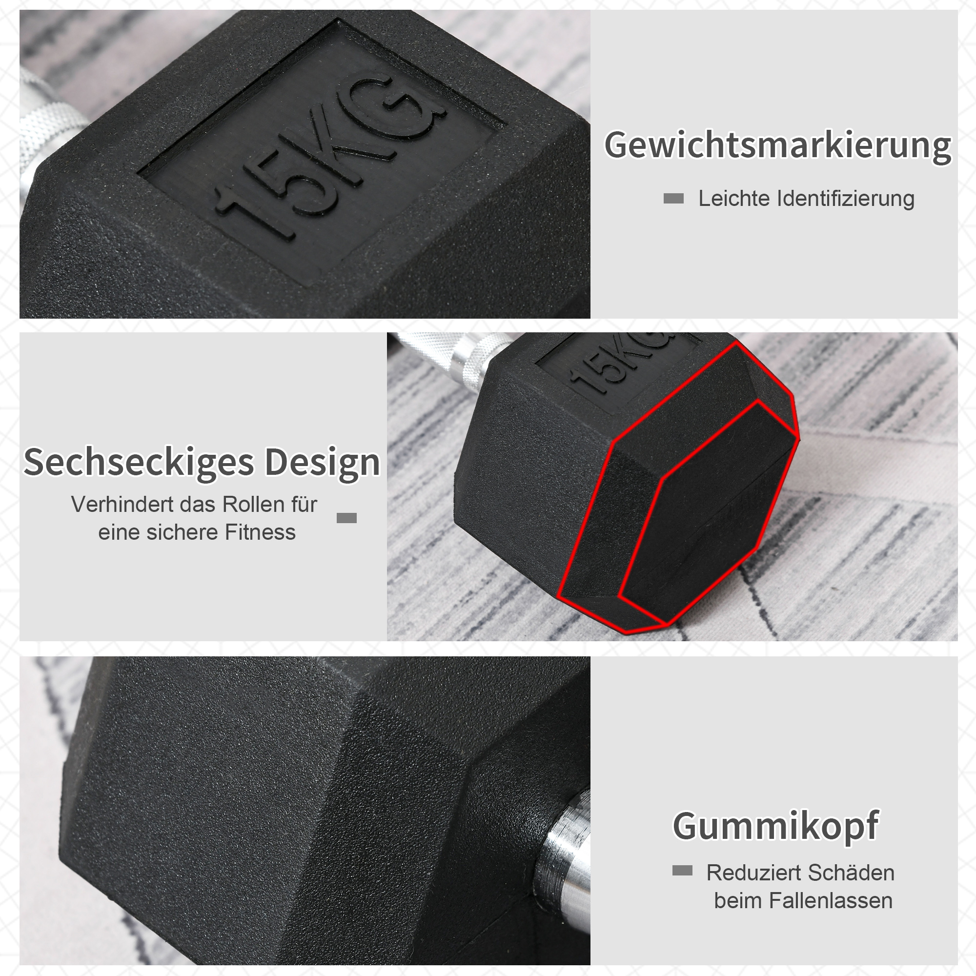 Hanteln mit gerändeltem Griff, Kurzhantel aus Gusseisen, 1 x 15kg, Kurzhanteln für Männer und Frauen, Dumbbell für Zuhause, Fitnessstudio, Krafttraining