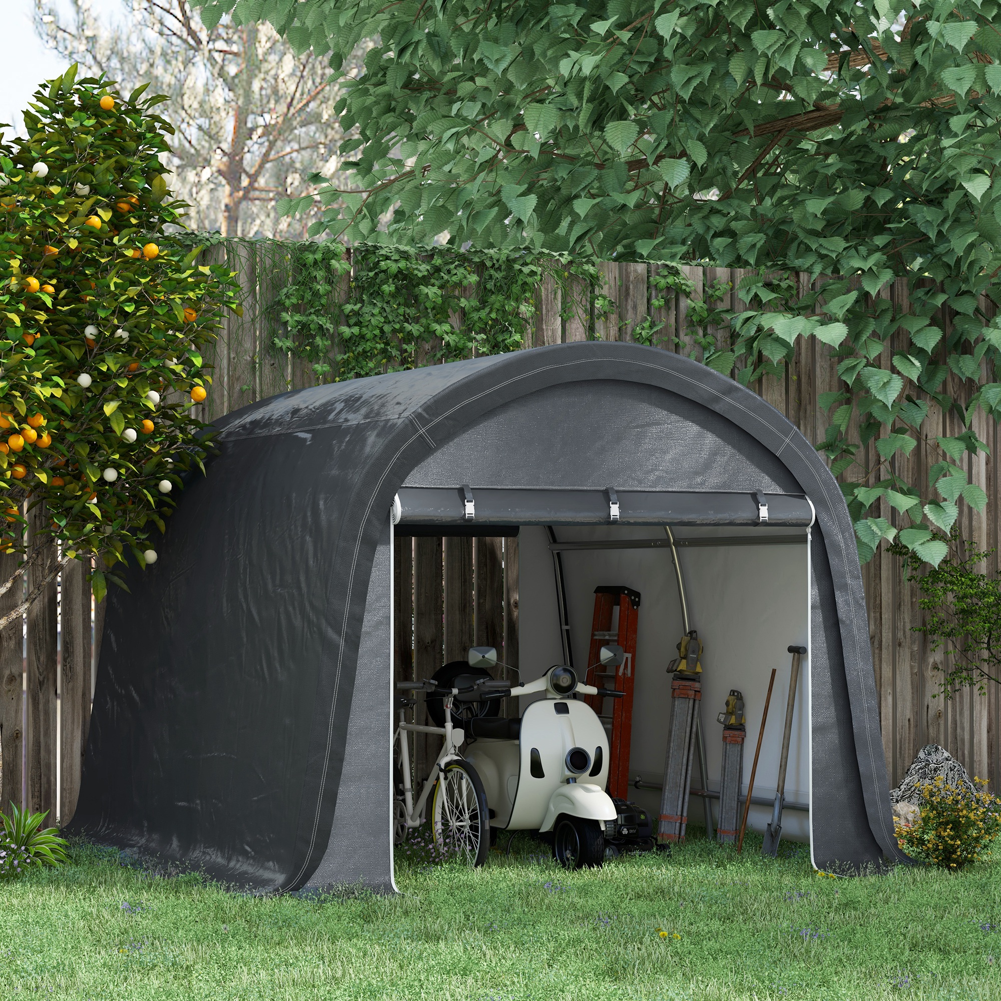 Lagerzelt für den Garten, stabiler Stahlrahmen, große Türen, 3x3m, Grau
