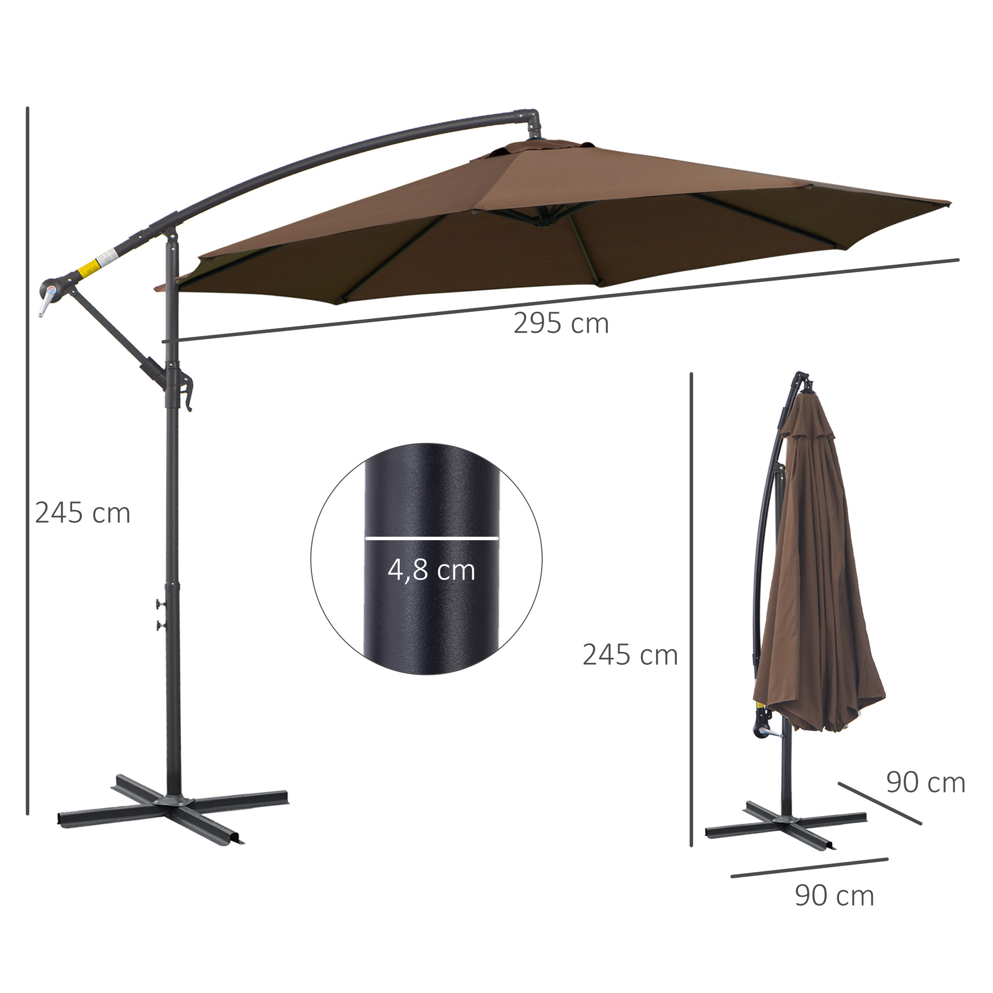 Sonnenschirm mit Kurbel Wetterbeständig 3 m x 3 m x 2,5 m Stahl Polyester Kaffee