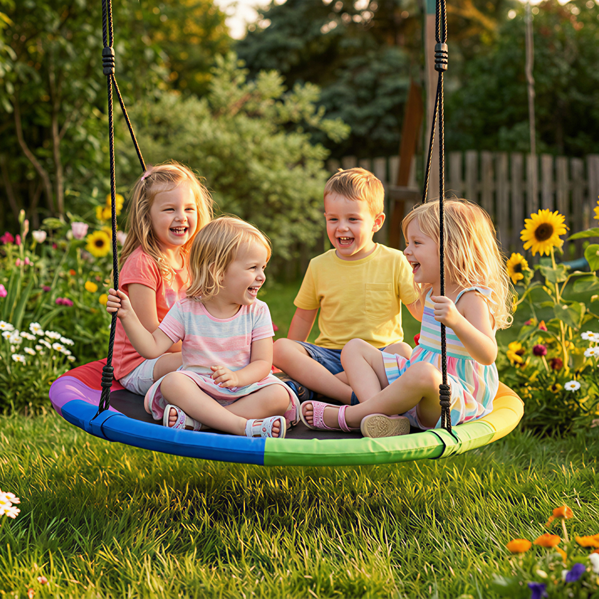 Nestschaukel Höhenverstellbar Hängeschaukel Ø 120 cm bis zu 300kg für 3-8 Jahre Kinder, 120 x 120 x 180 cm Mehrfarbig