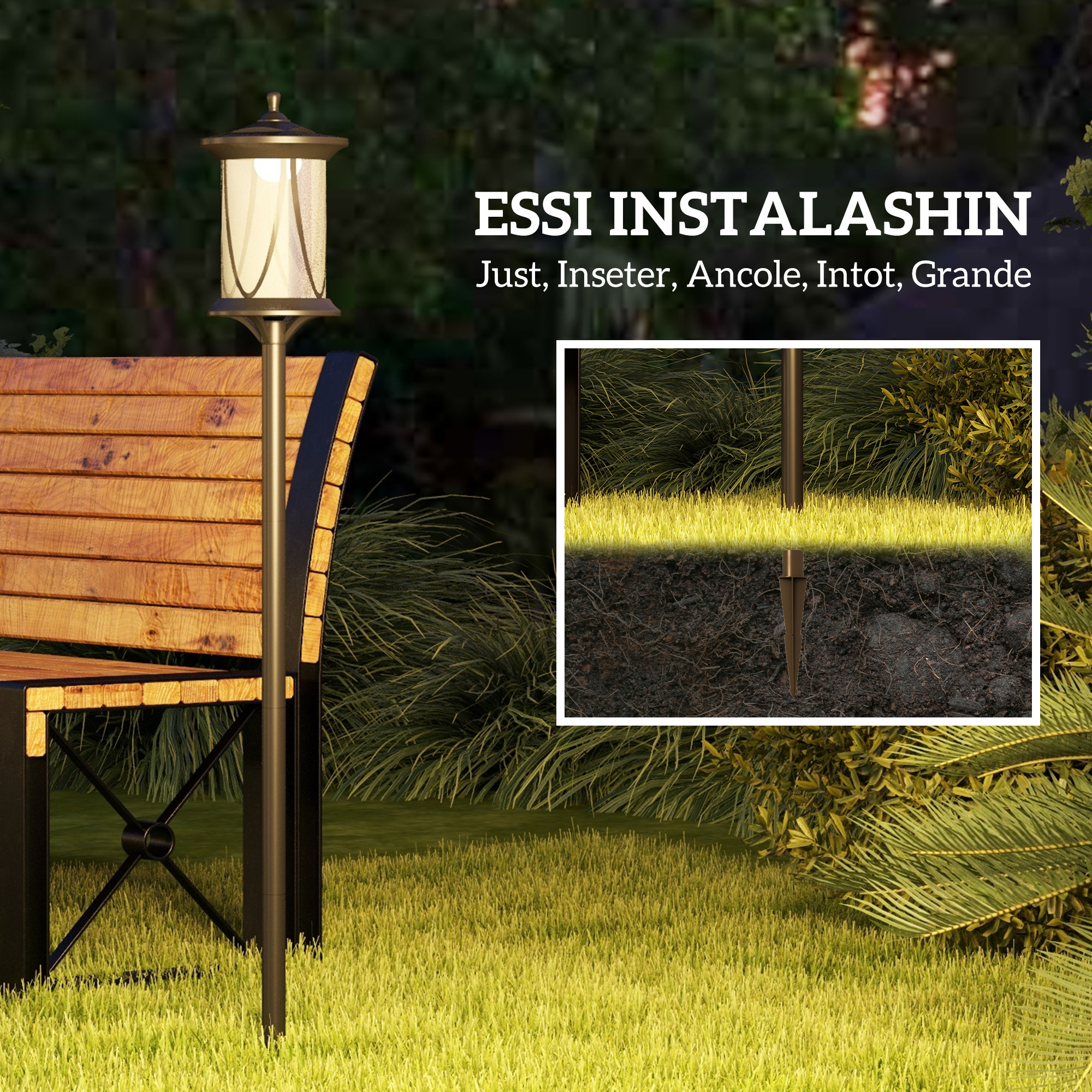 Solar-Außenleuchte, LED, Automatikbetrieb, wetterfest, 6h Leuchtdauer, 17B x 17T x 127Hcm, Schwarz