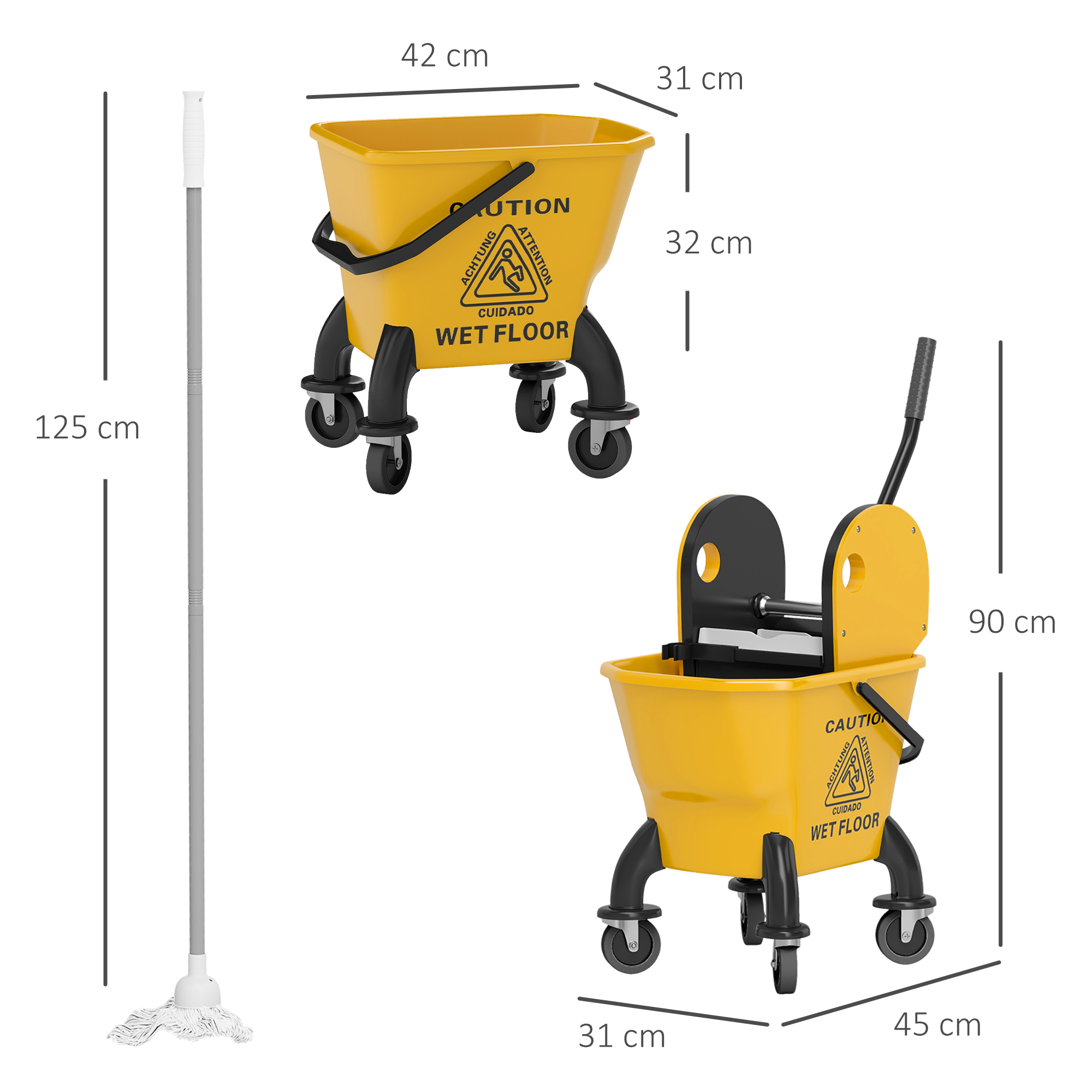 Rollbarer Mopp-Eimer, Wischeimer mit Auswringer und Mopp, 26 Liter, Gelb