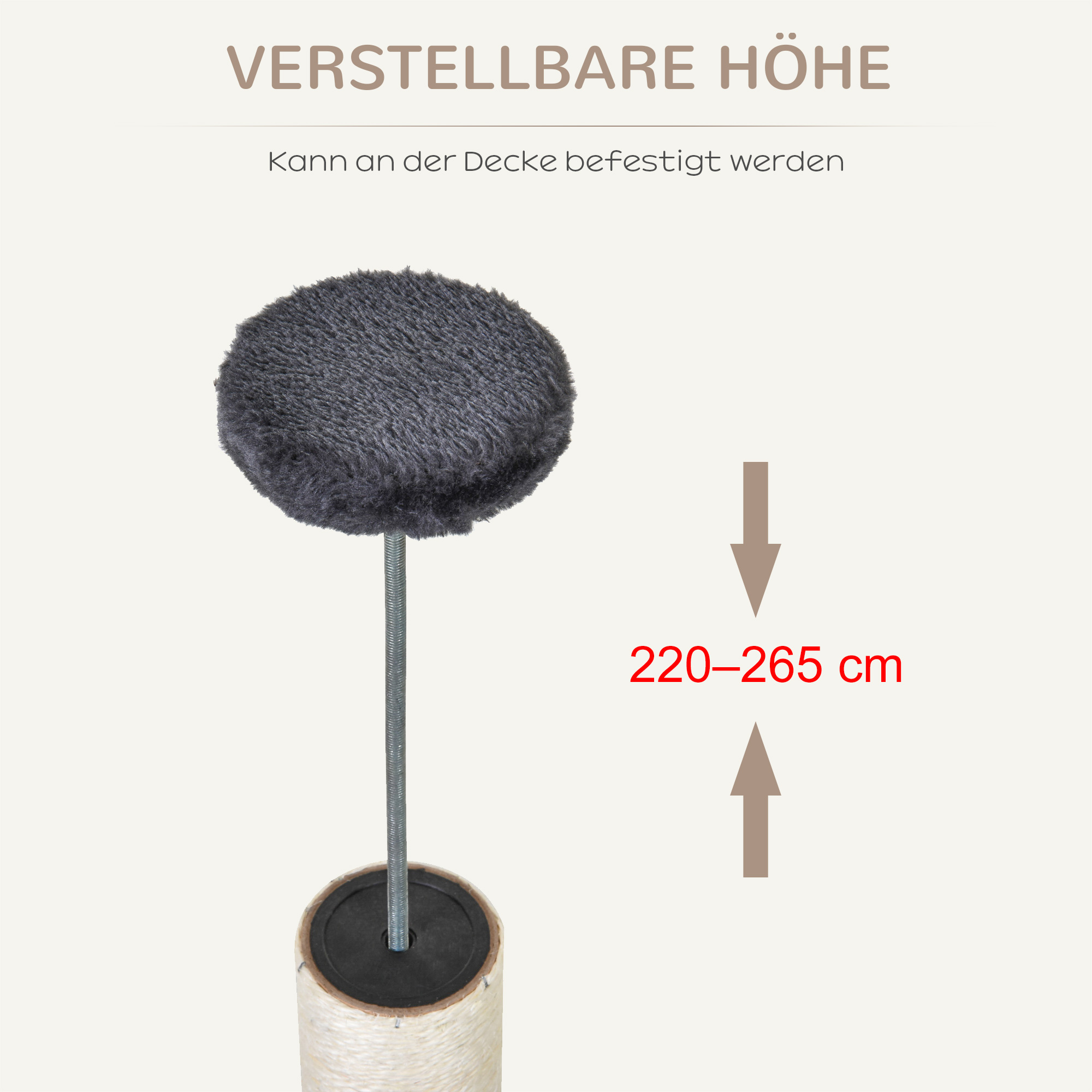 Kratzbaum deckenhoch Höhe 220-265 cm Katzenbaum mit Spielbälle, Katzenhöhle, Hängematte, Sisalstämme, Plattformen mehrstöckiger  Katzenkratzbaum Kletterbaum für mittelgroße Katzen, Dunkelgrau
