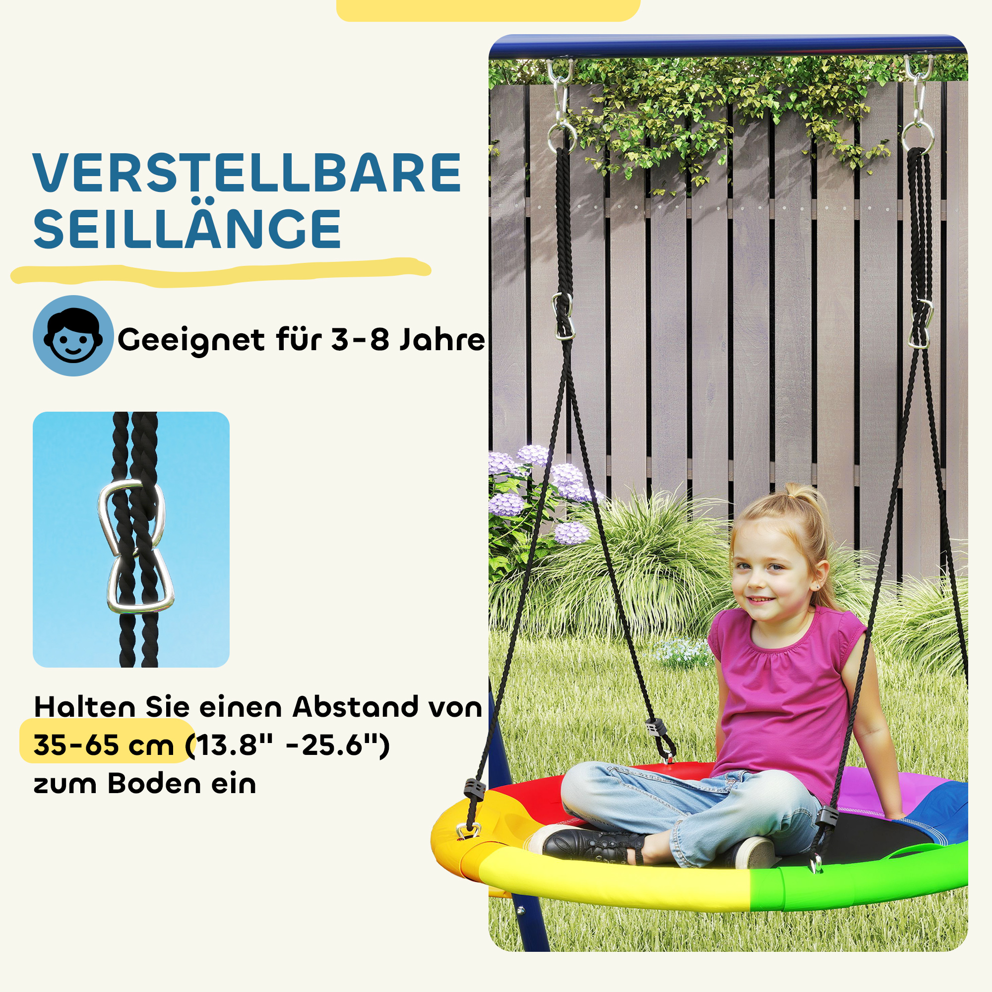 Kinderschaukel-Set, Stahl, 3-8 Jahre, 6-in-1-Design, Bunt