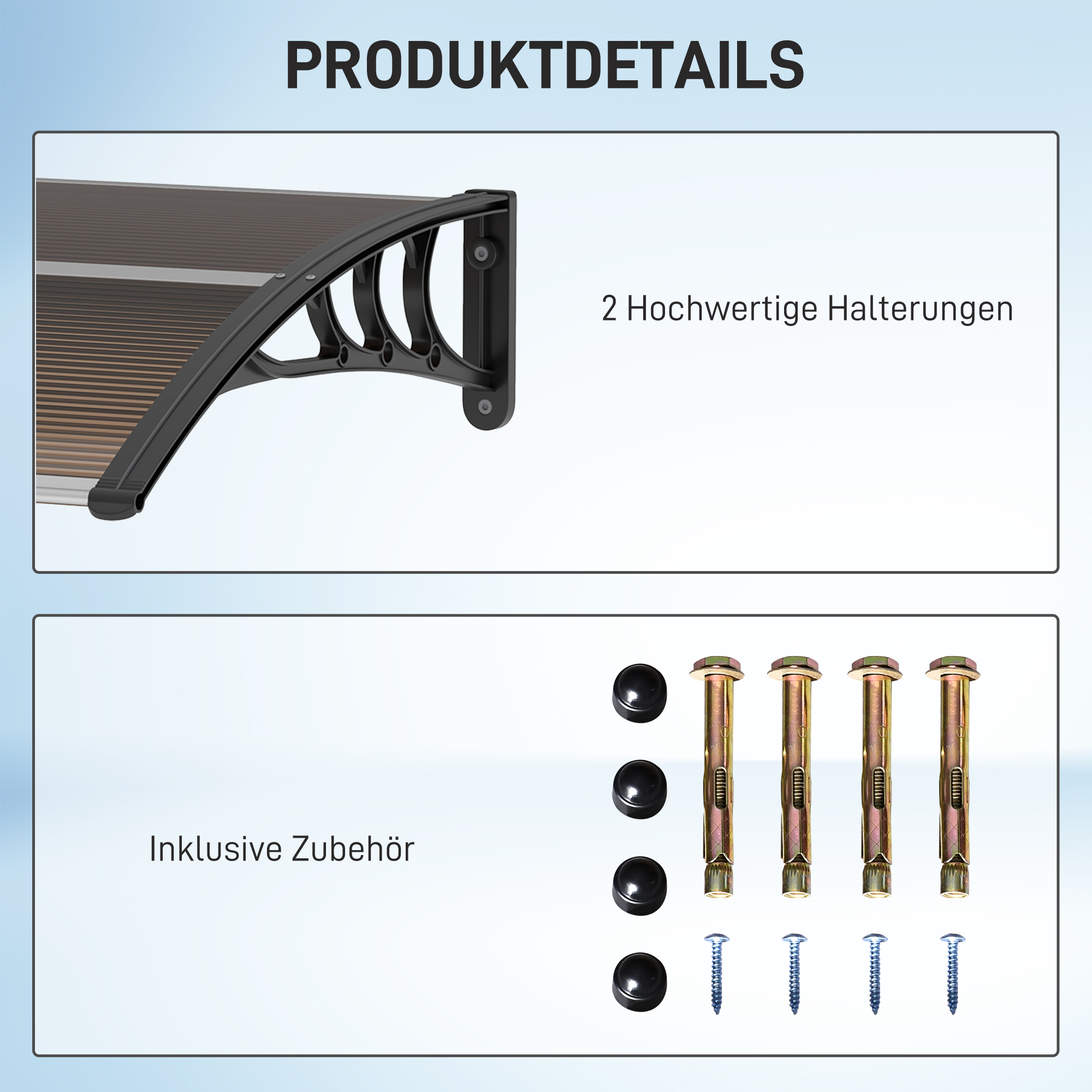 Vordach Haustürvordach 120 x 75 cm Pultvordach Überdachung Polycarbonat