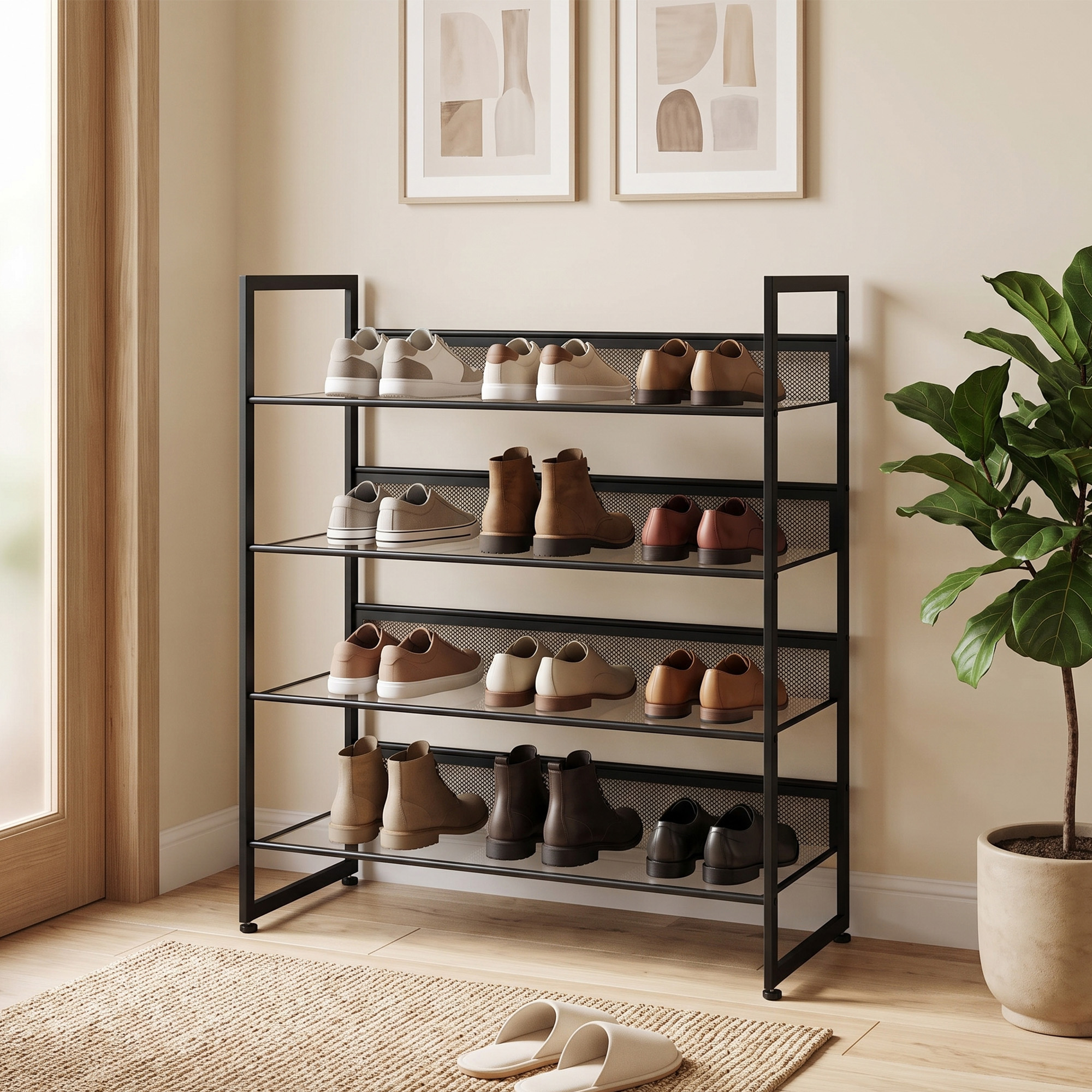 Schuhregal Schuhablage Schuhständer, 4 Regale, 72 cm x 30 cm x 82,7 cm, Schwarz