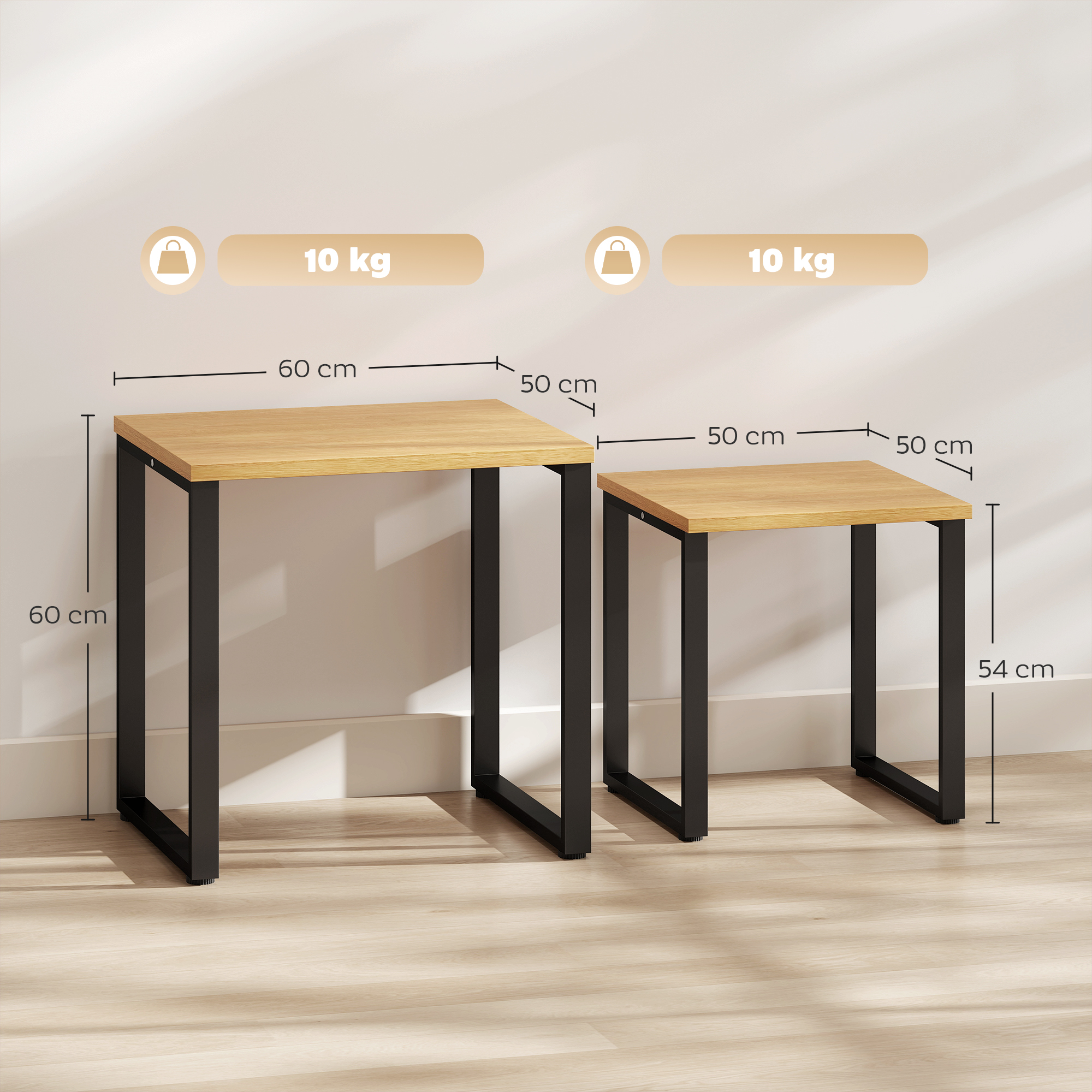 Couchtisch 2er Set Wohnzimmertisch mit Metallrahmen für Wohnzimmer Natur