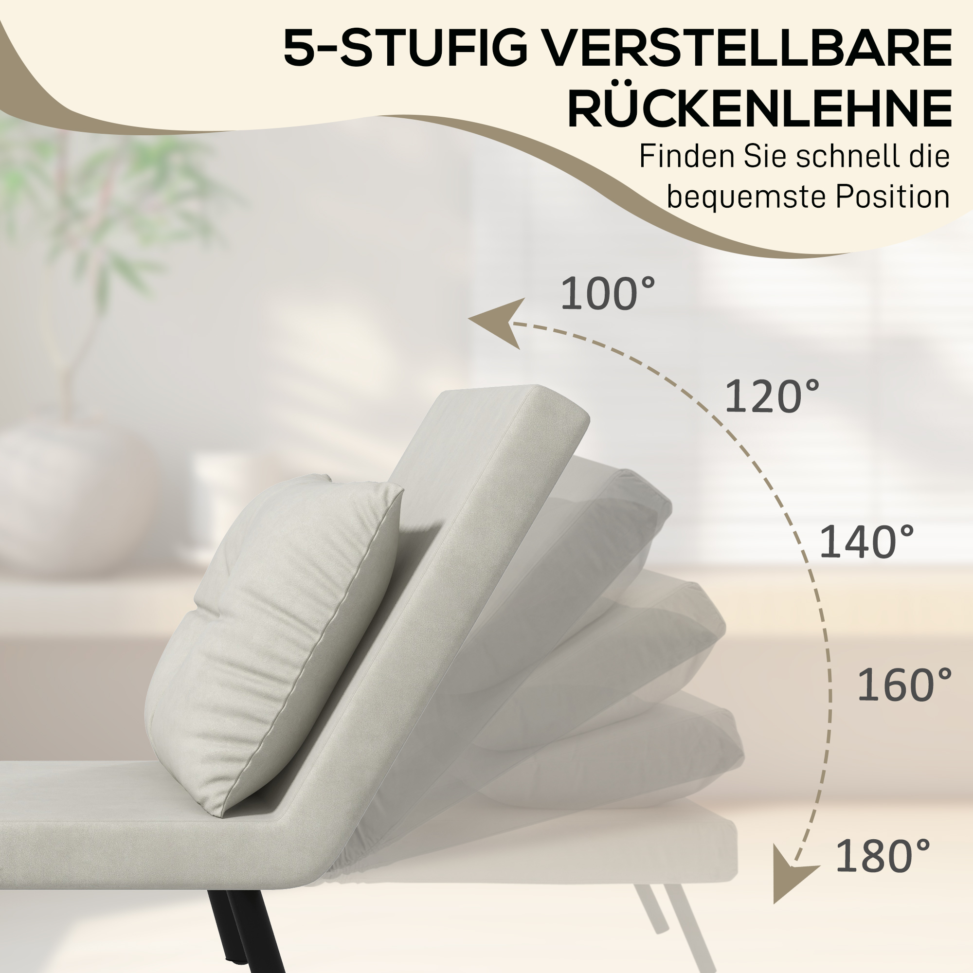 Relaxsessel im Skandidesign, Liegesessel, Lesesessel. ink. Kissen mit Knopfhefung, Cremeweiß