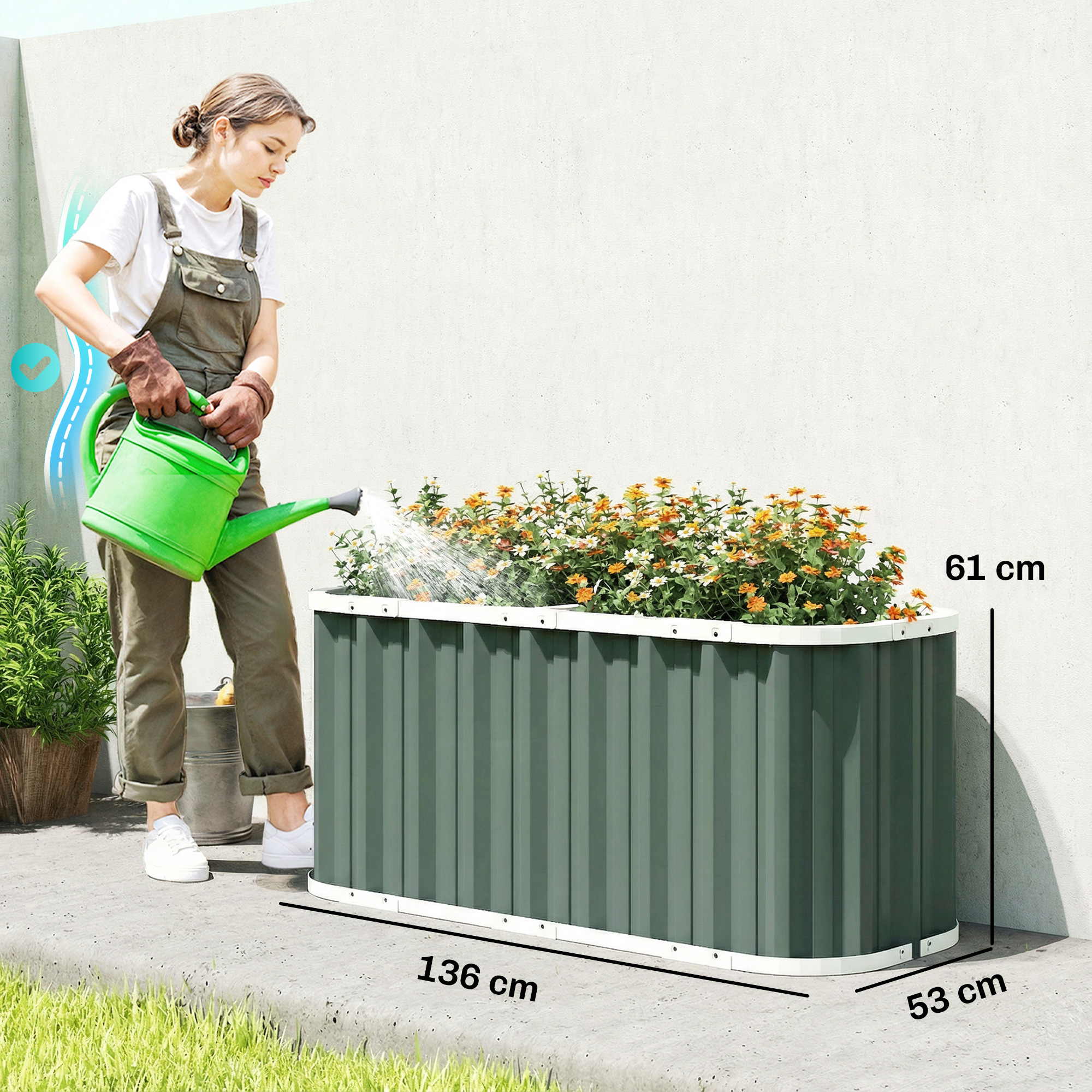 Hochbeet Metall 136 x 53 x 61 cm Tief Gartenbeet mit Schutzkanten Pflanzenetiketten Handschuhe Offenem Boden
