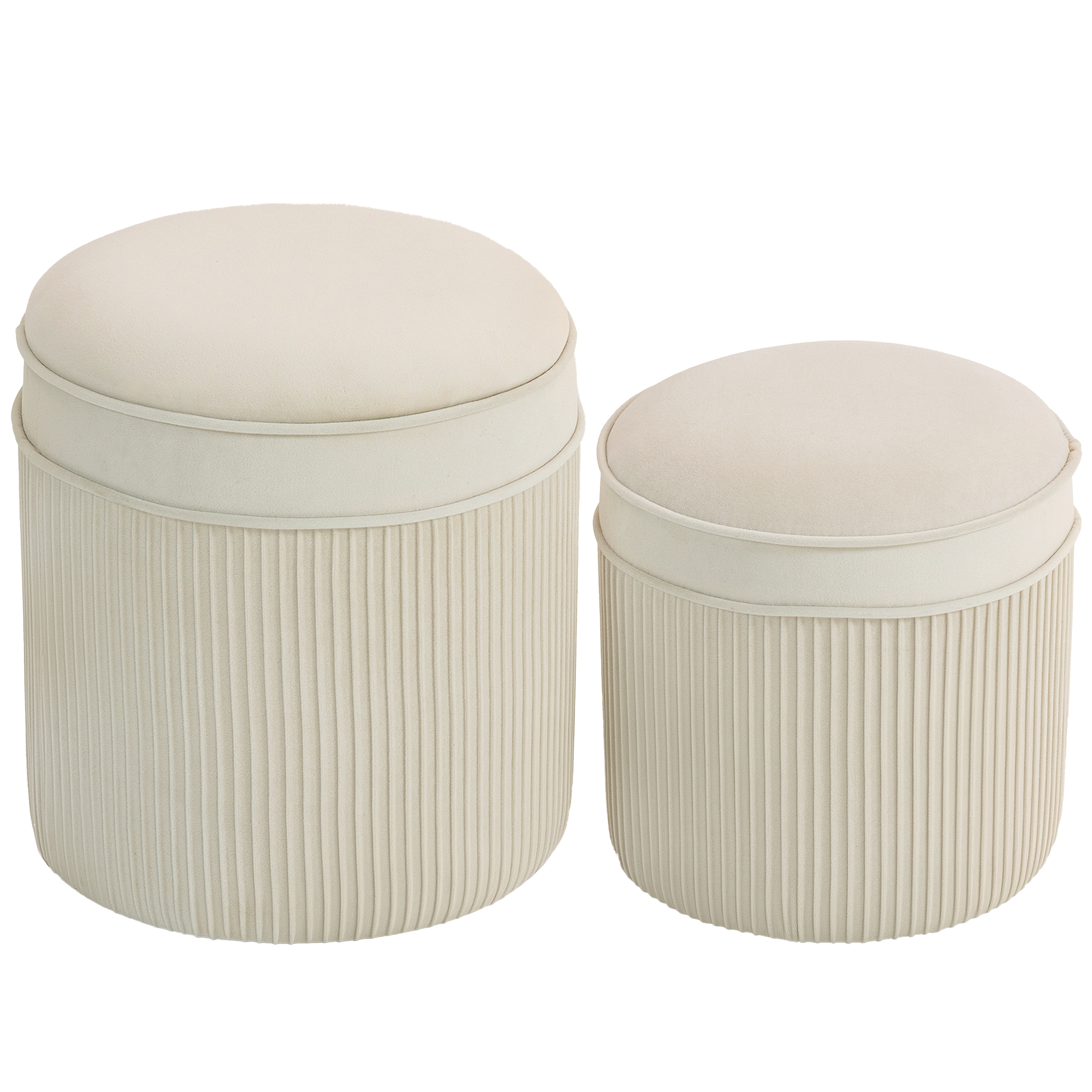 2er Set Sitzhocker mit Stauraum Hocker mit Deckel, runder Fußhocker mit Samtoptik 36 x 36 x 41,5 cm Cremeweiß