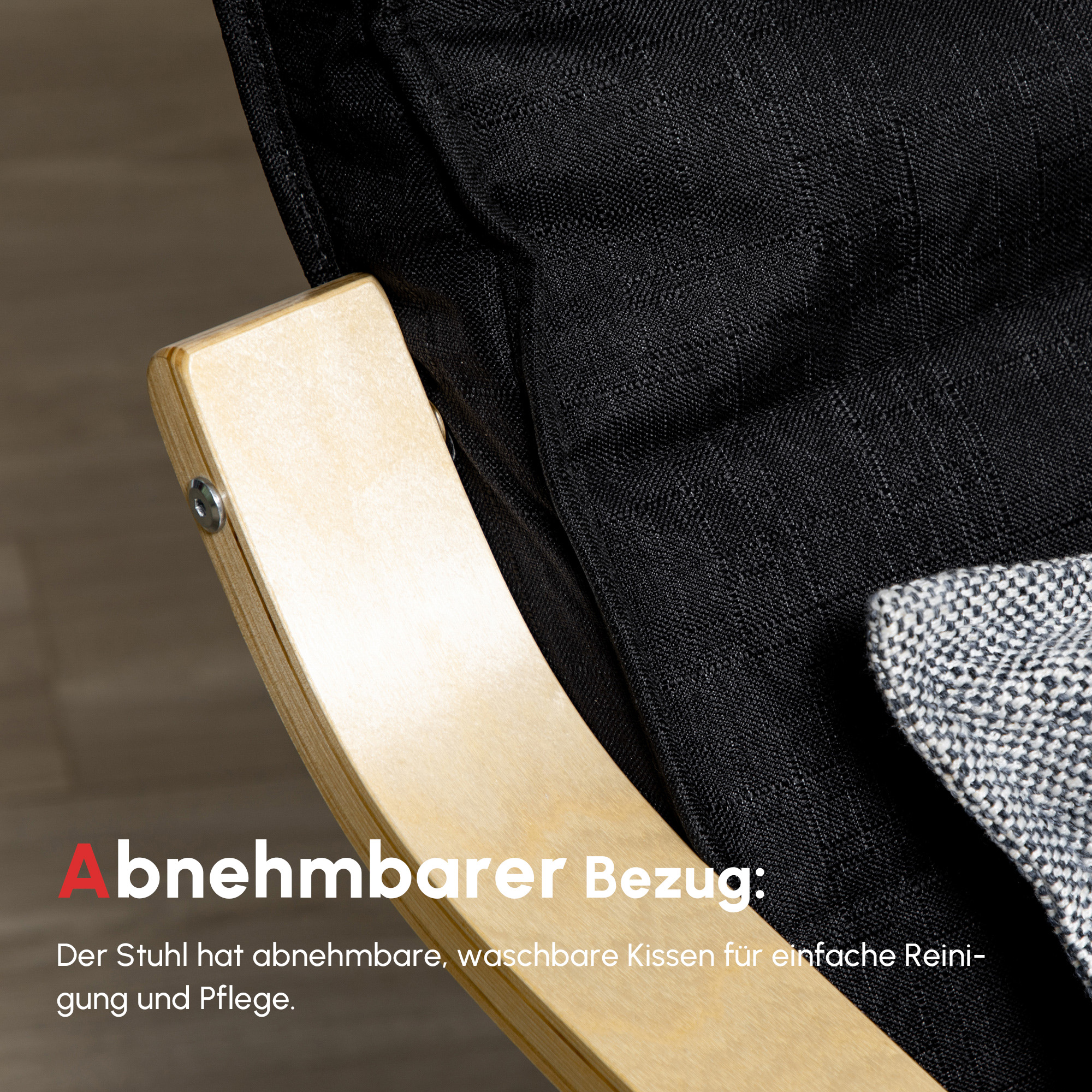 Relaxsessel, Ruheliege, verstellbares Fußteil, Auflage, Holz+Schwarz, 66,5 x 94 x 100cm