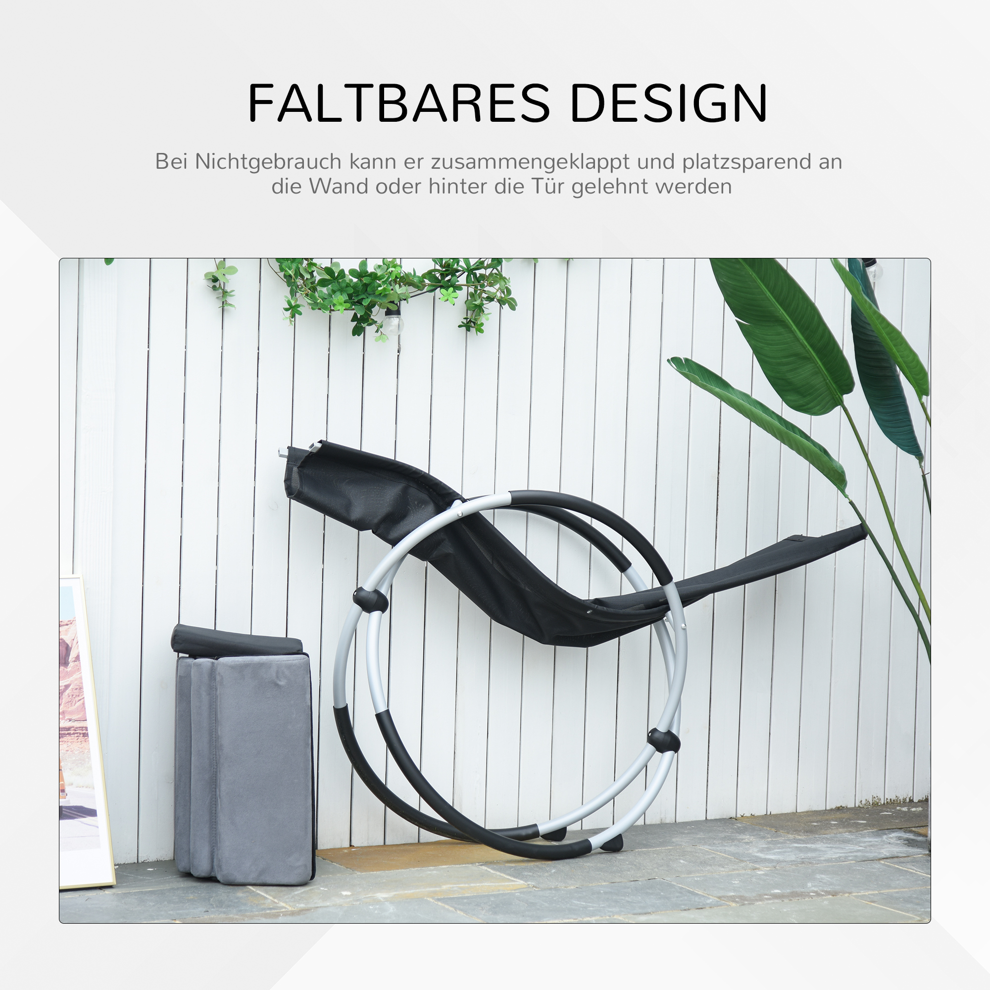 Schaukelstuhl ergonomischer 2 In 1 Schwingsessel Gartenstuh Schaukelliege Metall Texteline kugelförmig Dunkelgrau 145 x 74 x 86 cm