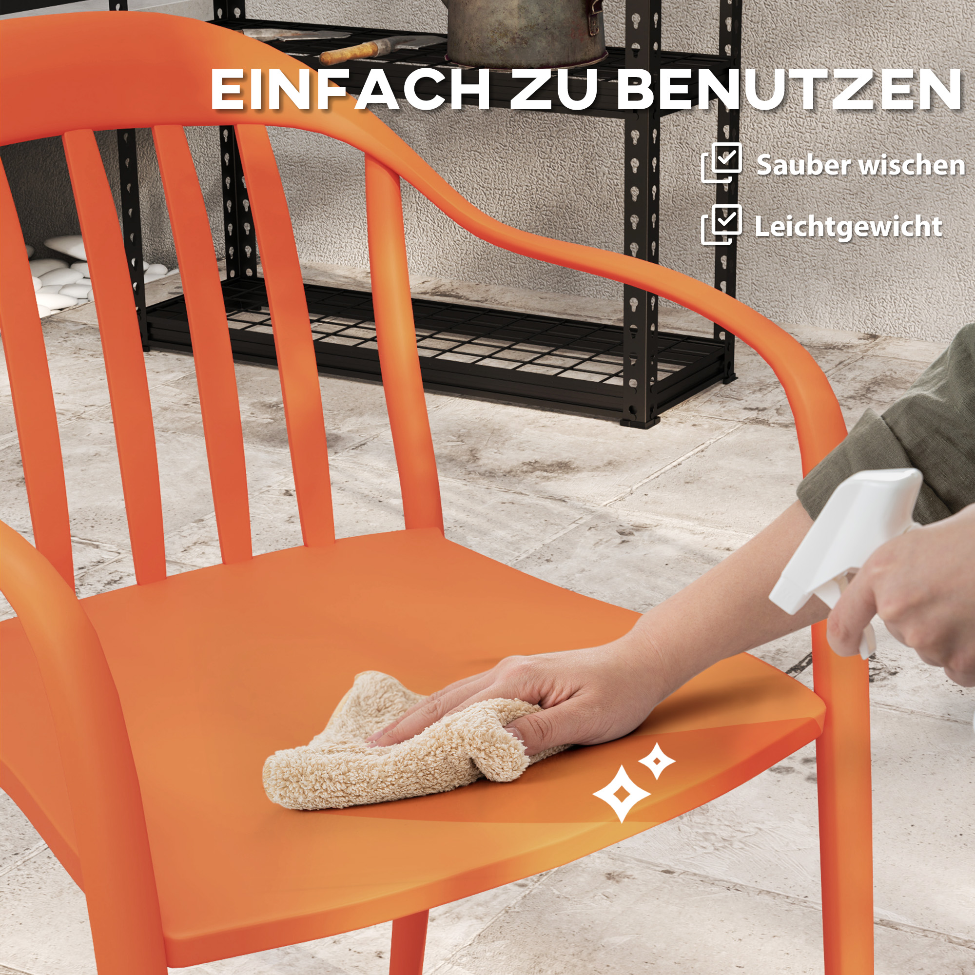 Gartenstuhl 4er Set wetterfest Gartenstühle aus Kunststoff Stapelstuhl mit Armlehne Rückenlehne bis 120 kg belastbar