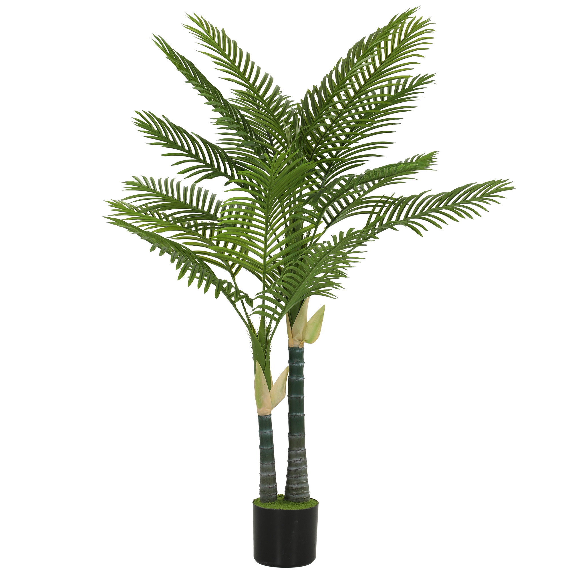 Künstliche Palme 150cm Kunstpalme mit 16 Palmenwedel Groß Kunstpflanze im Topf für Wohnzimmer Balkon Dekoration Grün