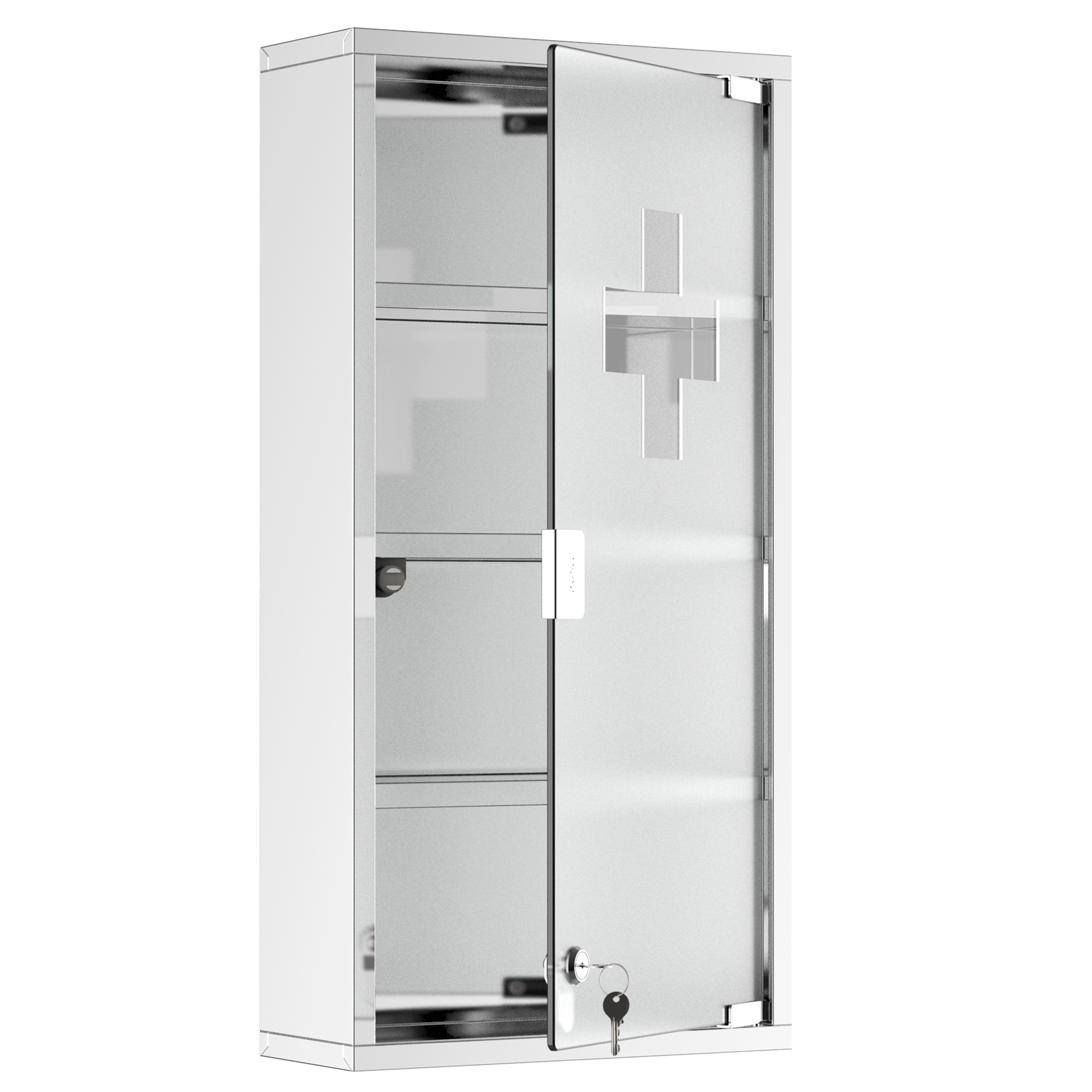 Medizinschrank Arzneischrank aus Edelstahl, Abschließbar Medikamentenschrank mit 4 Fächern, Glastür Apothekerschrank zur Medikamenten-Aufbewahrung, 30 x 12 x 60 cm
