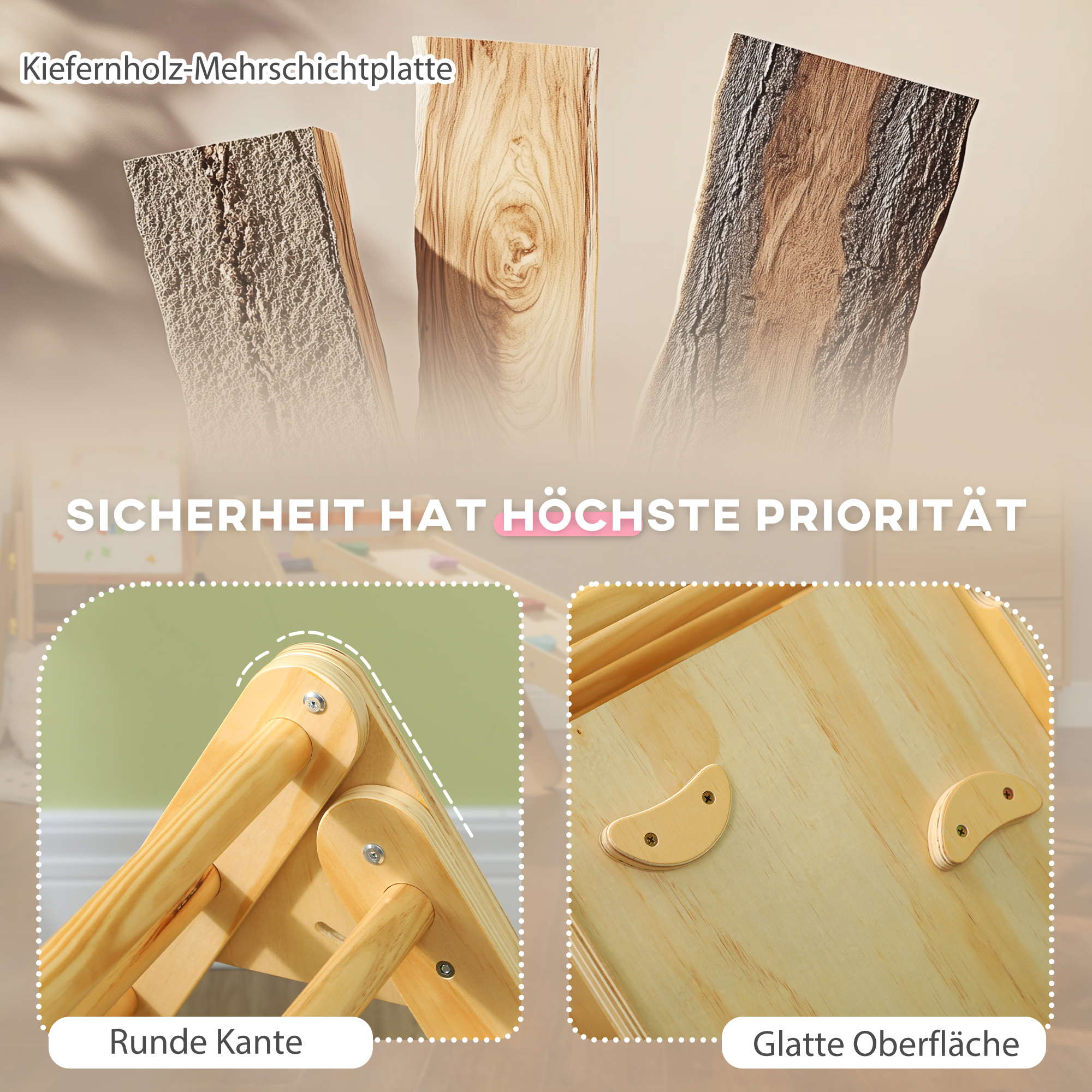 Kinder-Kletterset aus Holz mit Dreiecks-Leiter und zweiseitiger Rampe, für Kinder im Alter von 18-48 Monaten