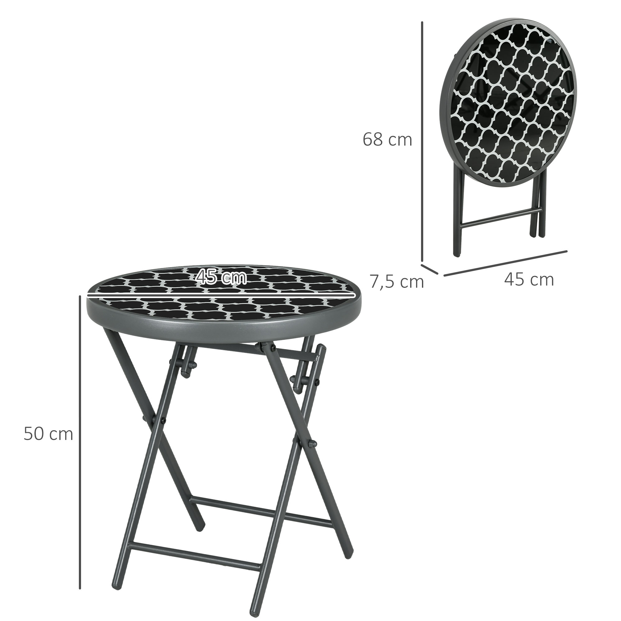Gartentisch Klapptisch Garten-Klapptisch, rund, wetterbeständig, klappbar,  Ø45 x 50 cm, Schwarz