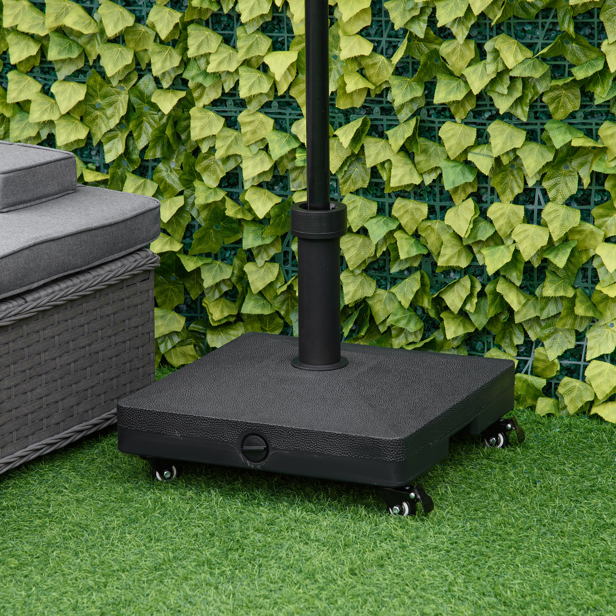 Sonnenschirmständer befüllbar bis 20 kg Sonnenschirm mit Roller Schirmständer für Schirmstangen 22-38 mm Sonnenschirmfuß für Garten Terrasse Balkon Schwarz