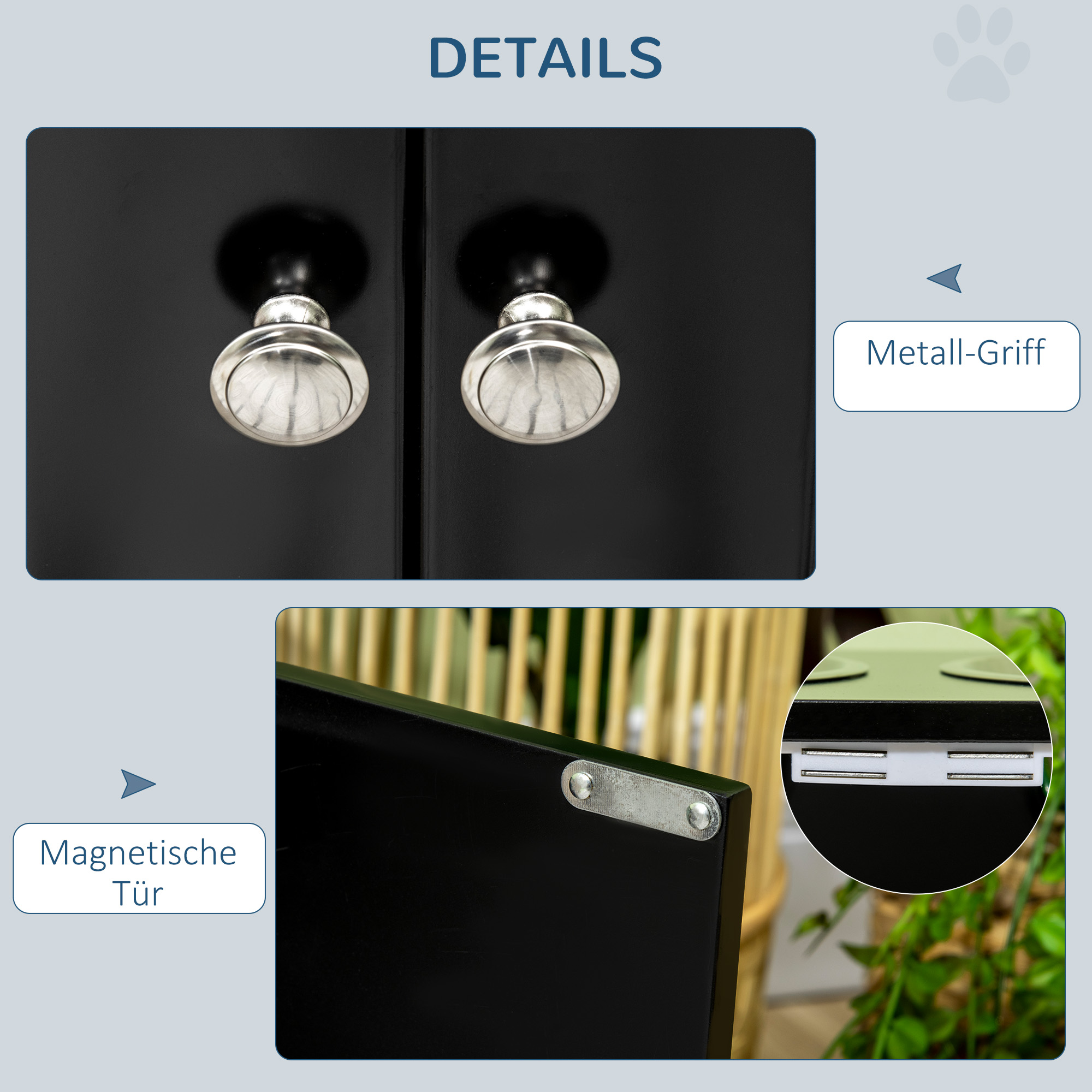 Erhöhte Futterstation mit 2 Edelstahlschüsseln und 44 L Stauraum, Magnettüren, für große Hunde, Schwarz