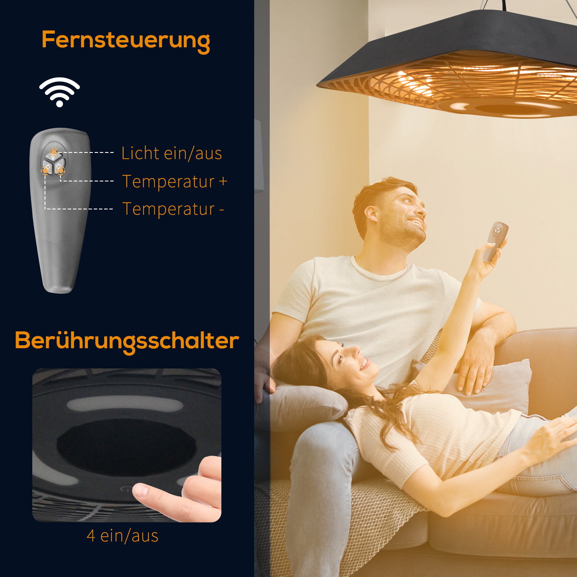 Infrarotstrahler 2000 Watt Heizstrahler mit Fernbedienung 3 Heizstufen Schutzhülle LED-Anzeige IP45 Wärmestrahler Terrassenstrahler Standheizer Infrarotheizung Schwarz
