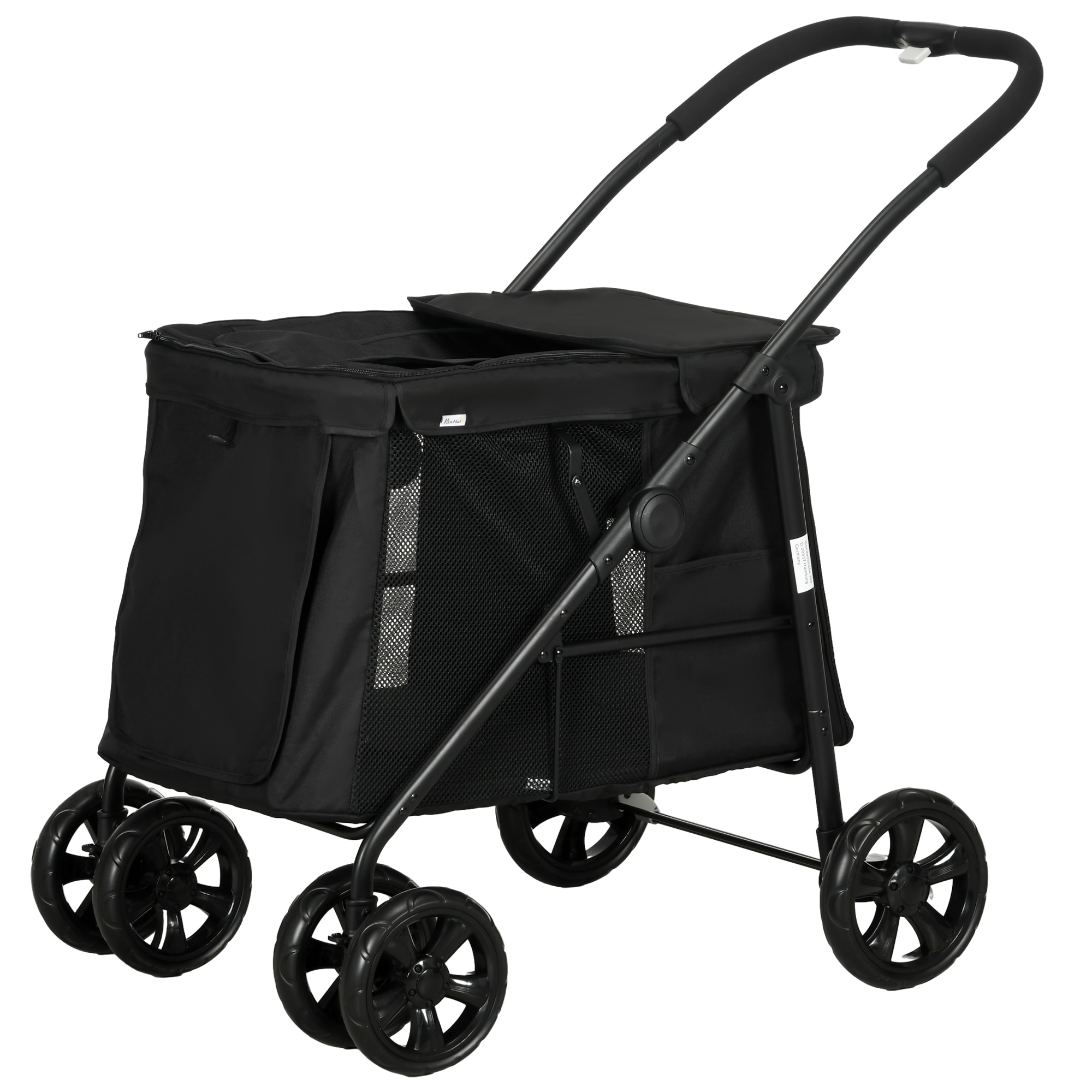 Hundetrolley inkl. Kissen, 3 Seitentaschen, klappbar, Hundewagen, 102 cm x 62 cm x 105 cm, Schwarz