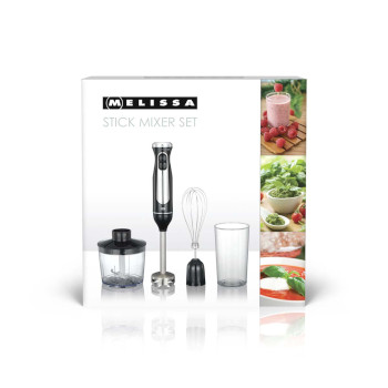 Stabmixer-Set | 600 W | 2 Geschwindigkeiten | Variable Geschwindigkeitseinstellung | Mini-Zerkleinerer | Schneebesen | Edelstahlschaft und -klingen | Edelstahl / schwarz