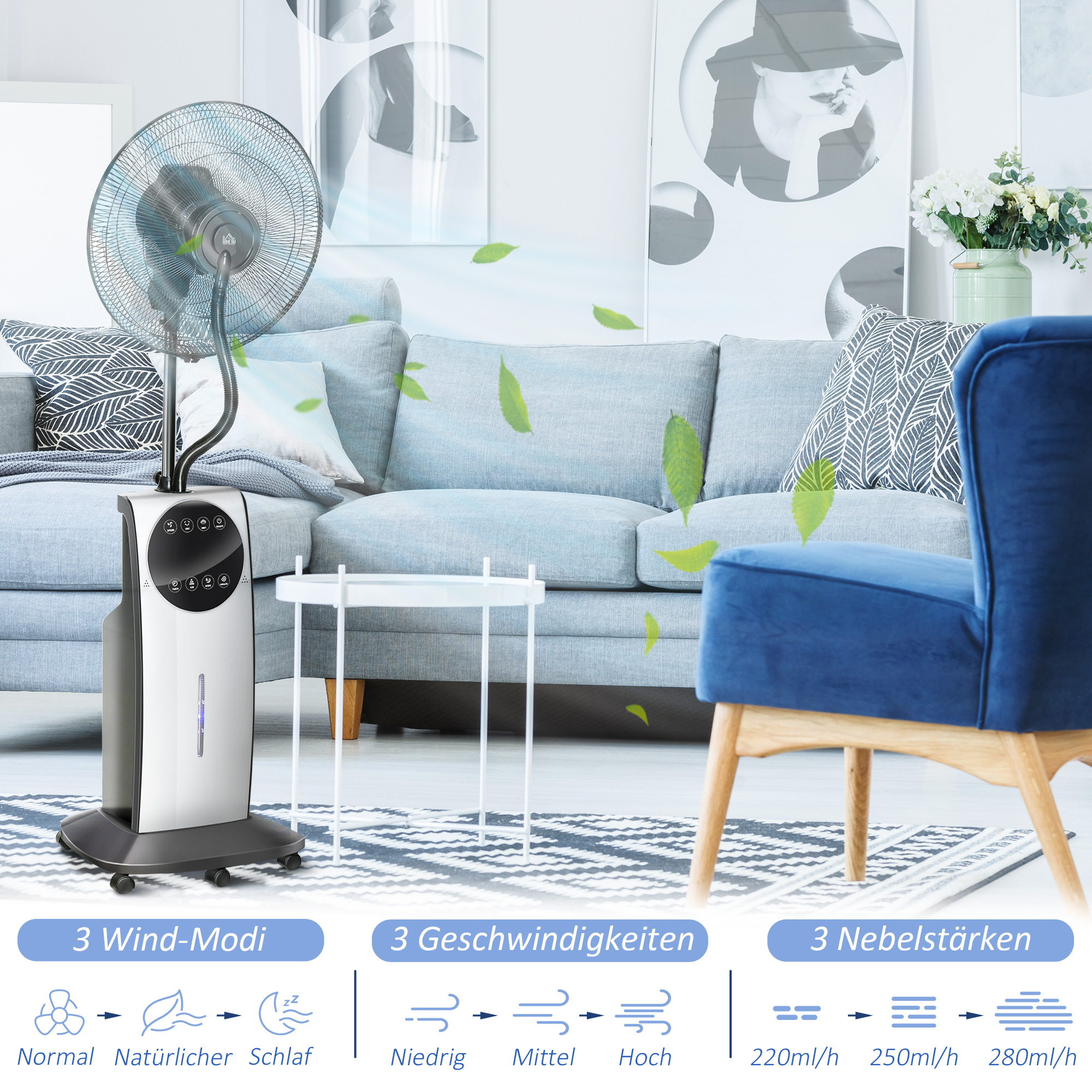 2-in-1 Ventilator, LED-Display, Timerfunktion, Ø 44,5 x 135H cm, Silber + Schwarz
