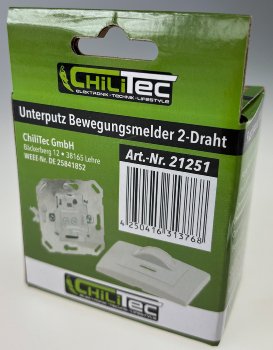 Unterputz PIR-Bewegungsmelder 160° / LED geeignet, 2-Draht Technik, weiß
