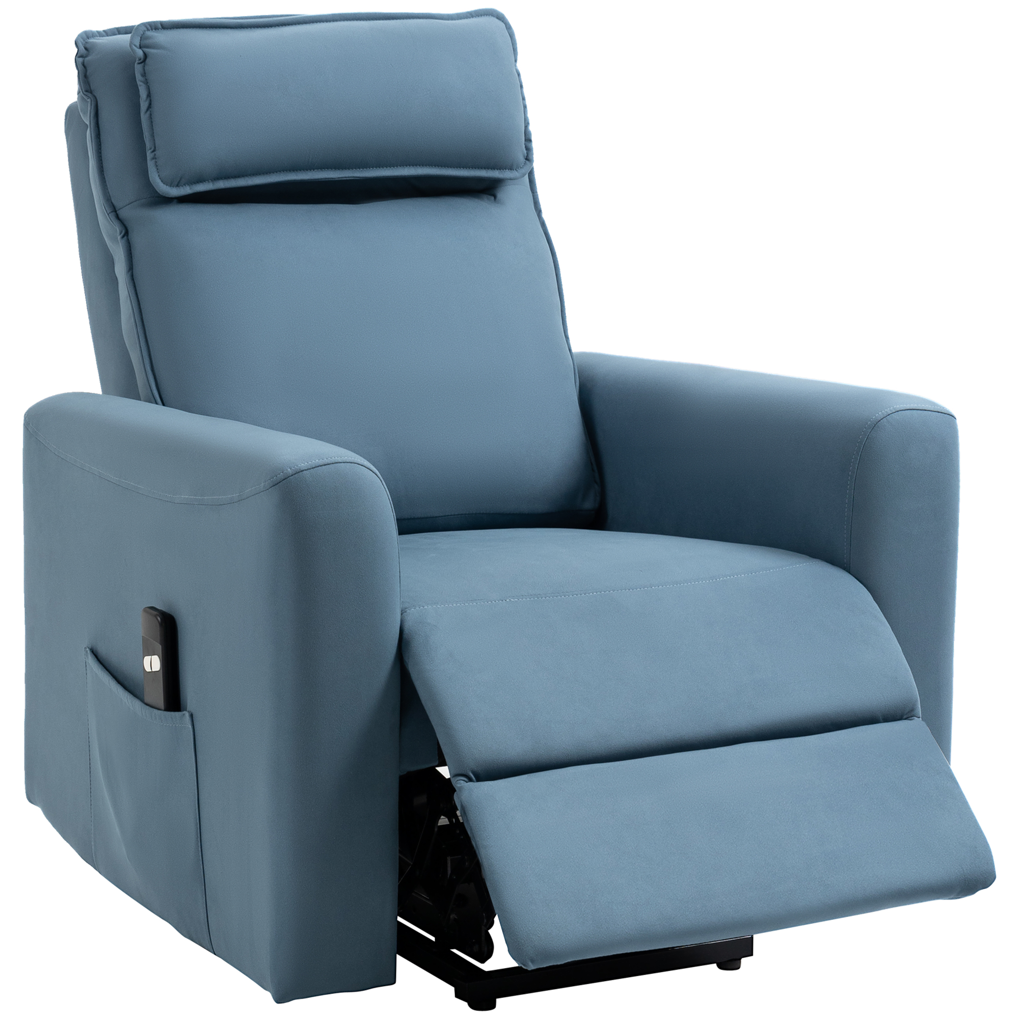 Aufstehhilfe Relaxsessel Fernsehsessel, integrierte Fußstütze, Seitentasche, Kabelfernbedienung, 84 x 89,5 x 105 cm,Blau