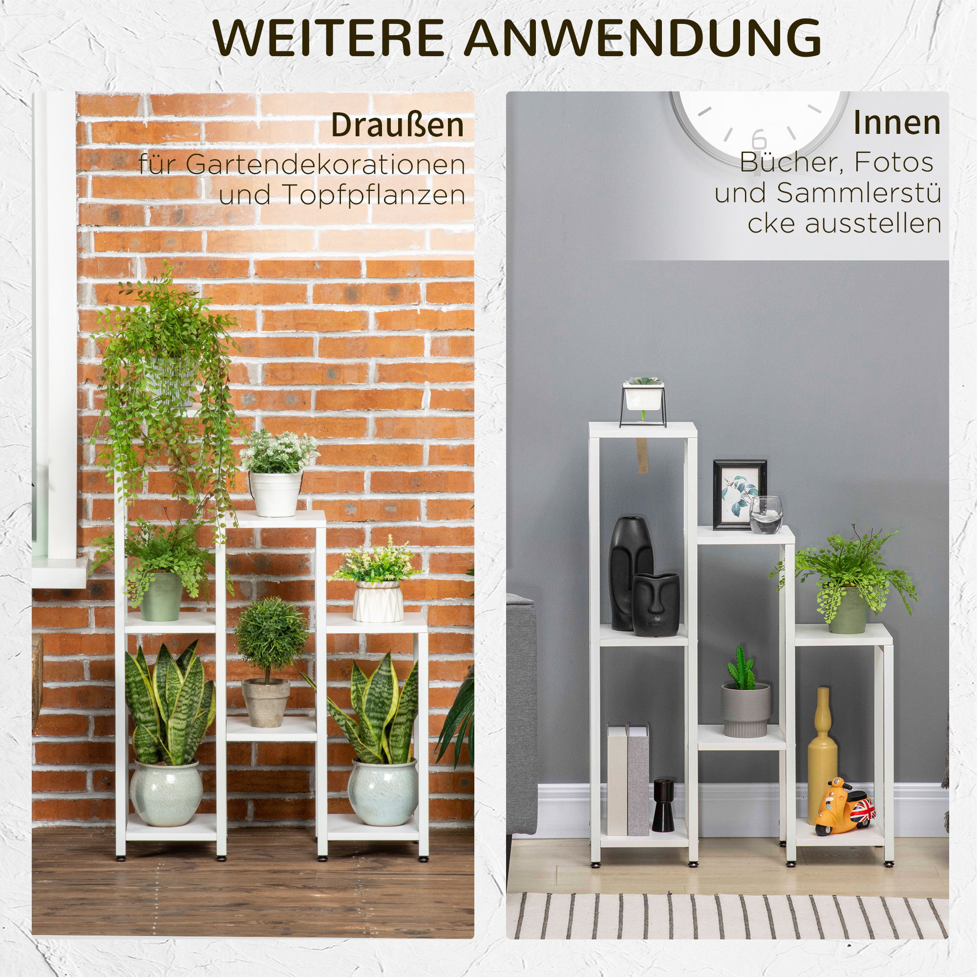 Blumenständer, Pflanzenständer, 7 Ebenen, für Innen- und Außenbereiche, Stahl, weiß, 65 x 23 x 94,5cm