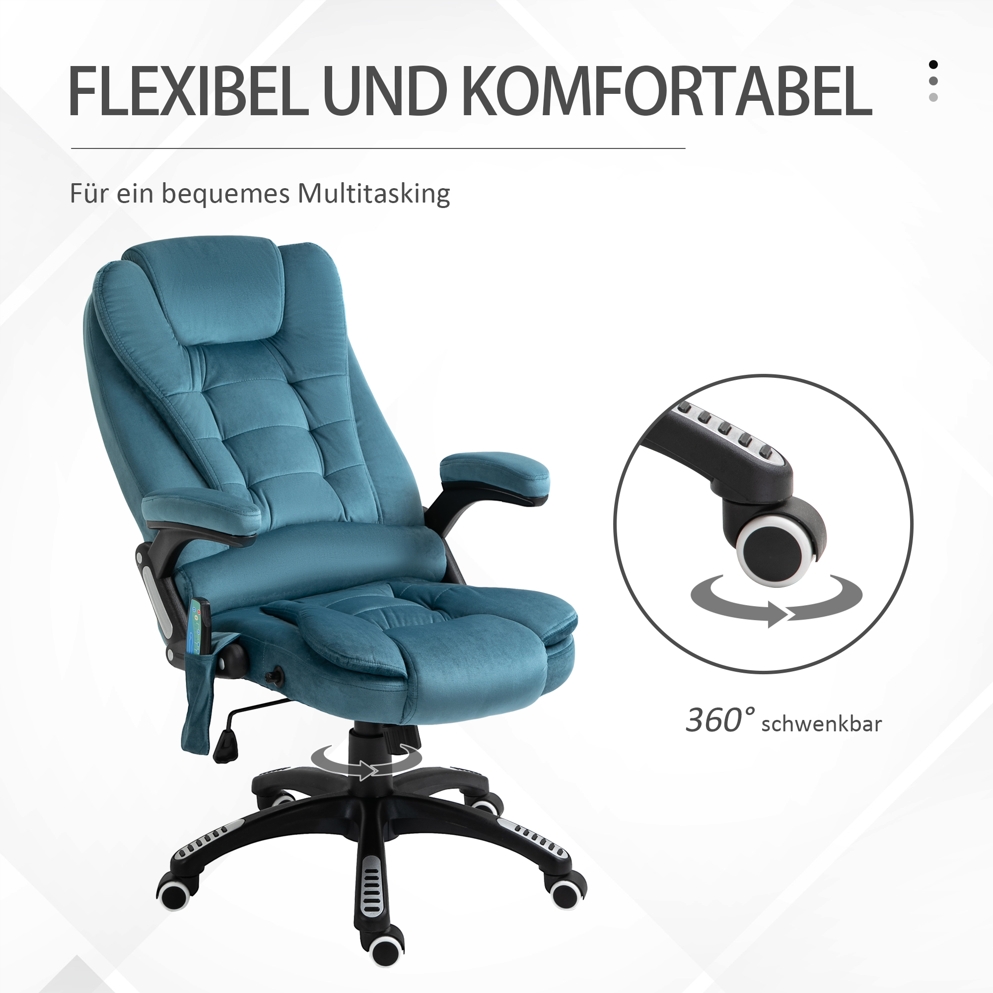 Bürostuhl Massagesessel mit Wärmefunktion Chefsessel mit Massagefunktion höhenverstellbarer ergonomischer Gamingstuhl massage Blau 68 x 72 x 110-120 cm