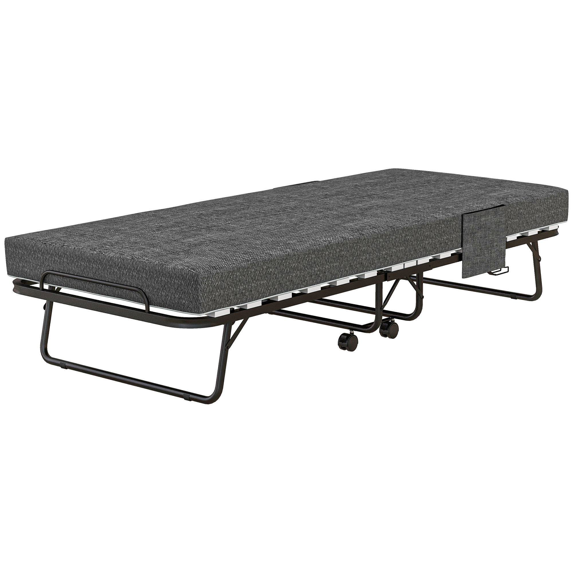 Klappbett, Matratze, 4 Rollen, Metallgestell, bis 150 kg, 190 x 80 x 42 cm, Dunkelgrau