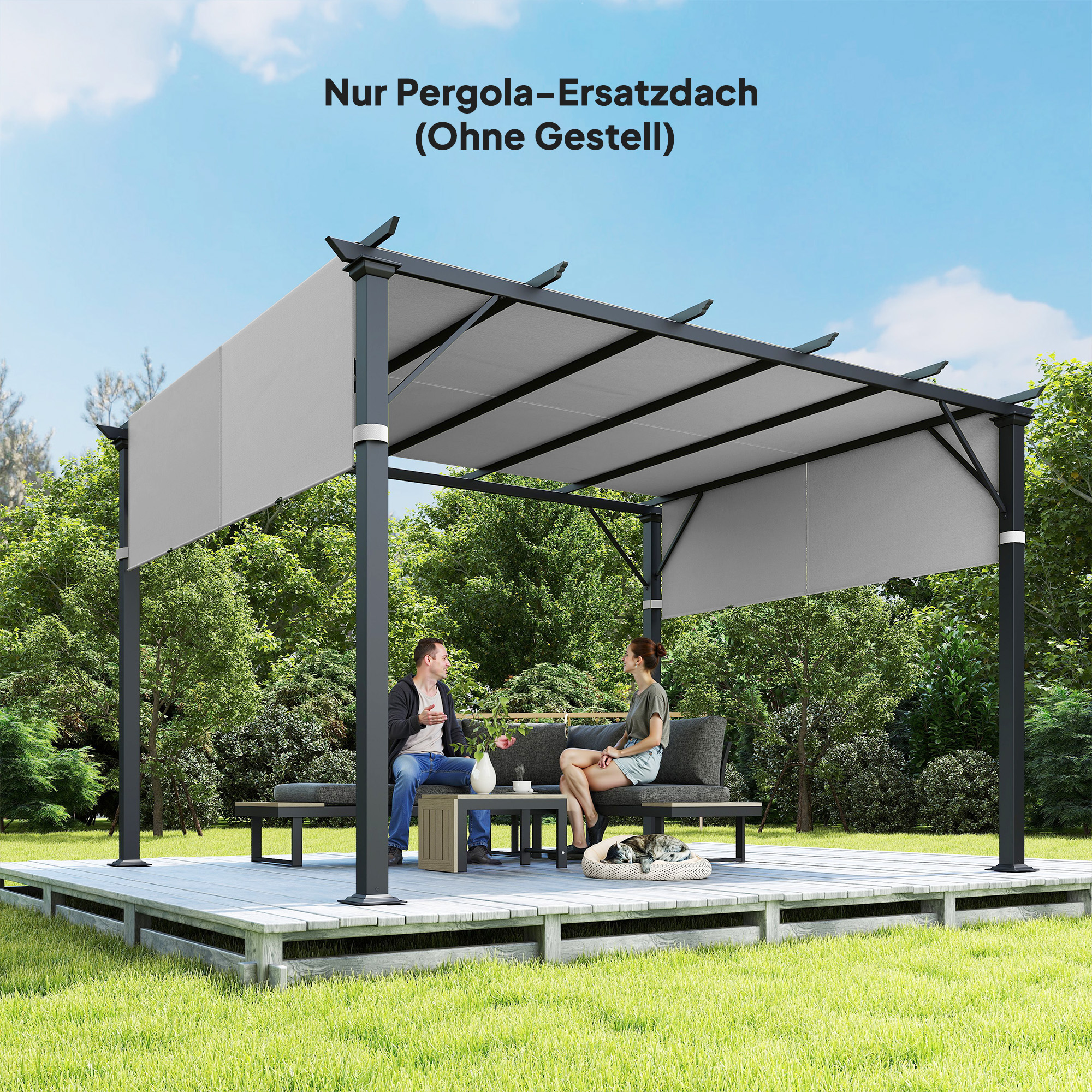 Ersatzdach für Pergola mit UV-Schutz, Sonnensegel für Terrassenüberdachung für 3 x 3 m Pavillon, Hellgrau