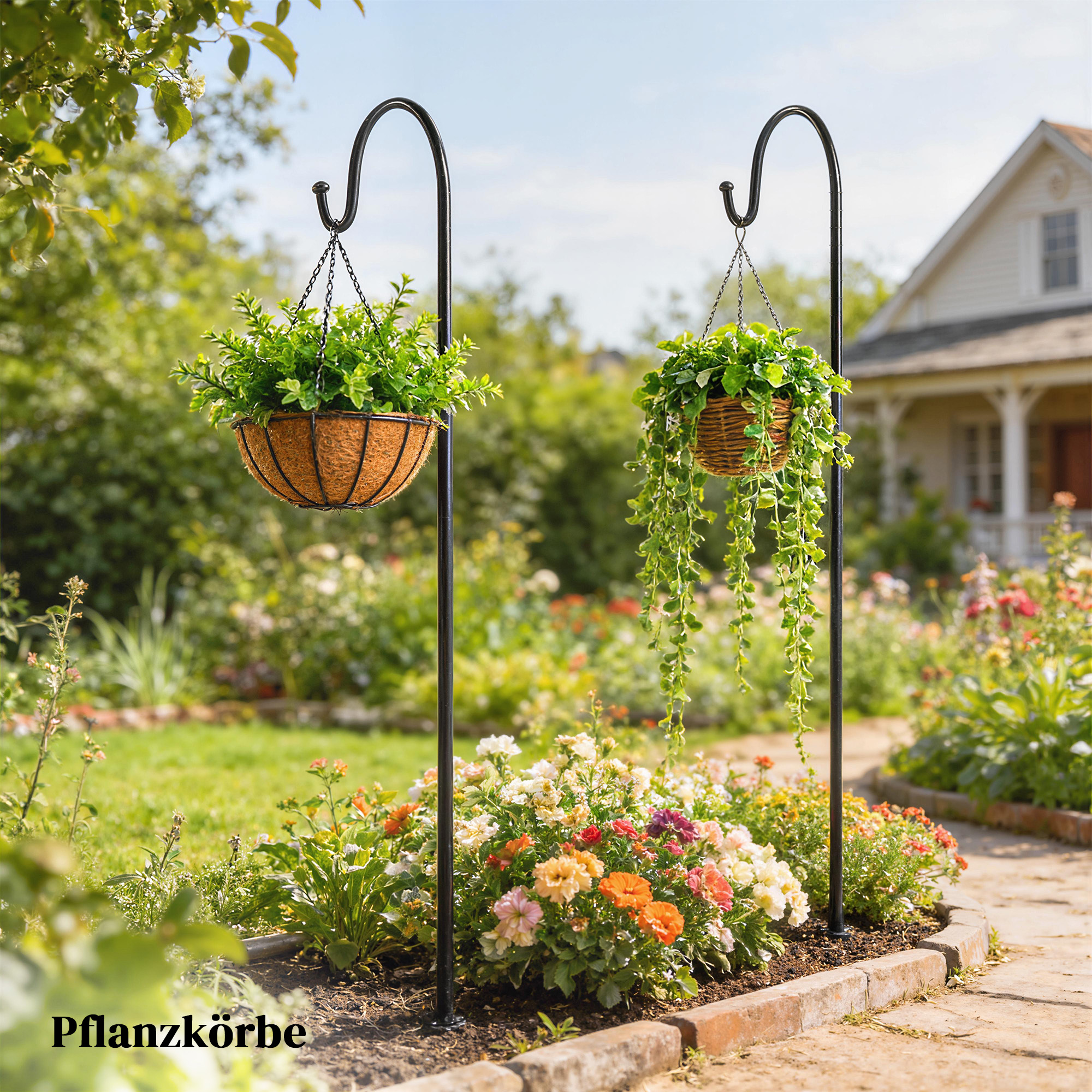 Schäferhaken 160cm, 2 Stück Hirtenhaken mit 5 Zinken Haken Laternenstab für Solarleuchten Pflanzkörbe Schwarz