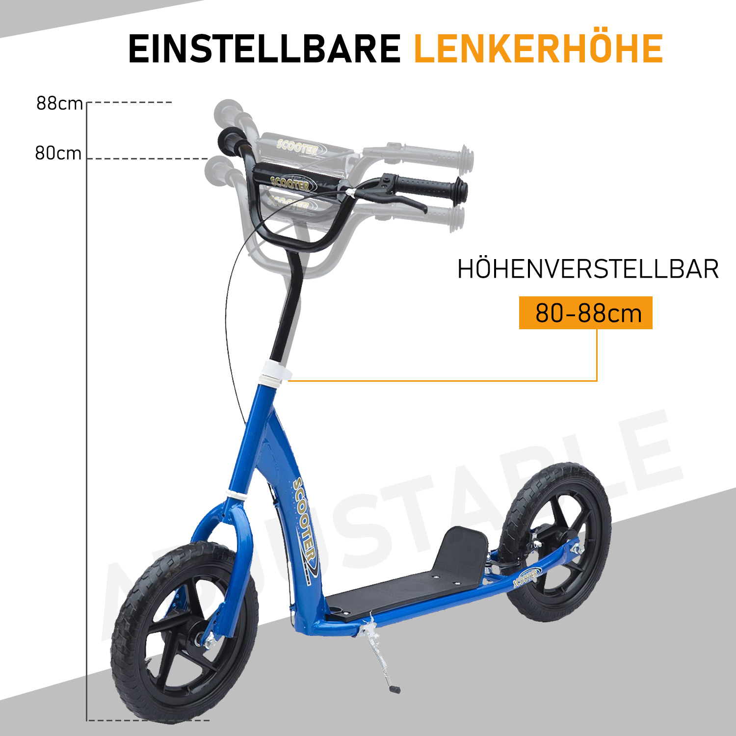 Kinderroller mit Hinterbremse Kickscooter 12 Zoll Tretroller Roller Scooter Cityroller für Kinder Kickboard Höhenverstellbar Stahl EVA Blau 120 x 52 x 80-88 cm