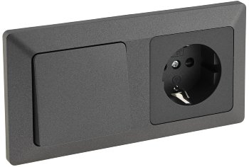 MILOS Set Steckdose + Schalter + Rahmen, 250V~/ 16A, Steckanschluss, Anthrazit