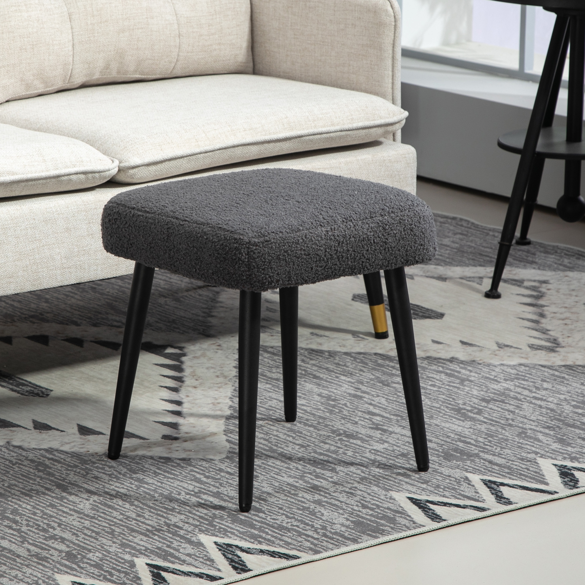 Hocker, Fußstütze, gepolsterter Sitz, Kaschmir-Optik, Stahlbeine, 42 x 42 x 44 cm, Dunkelgrau