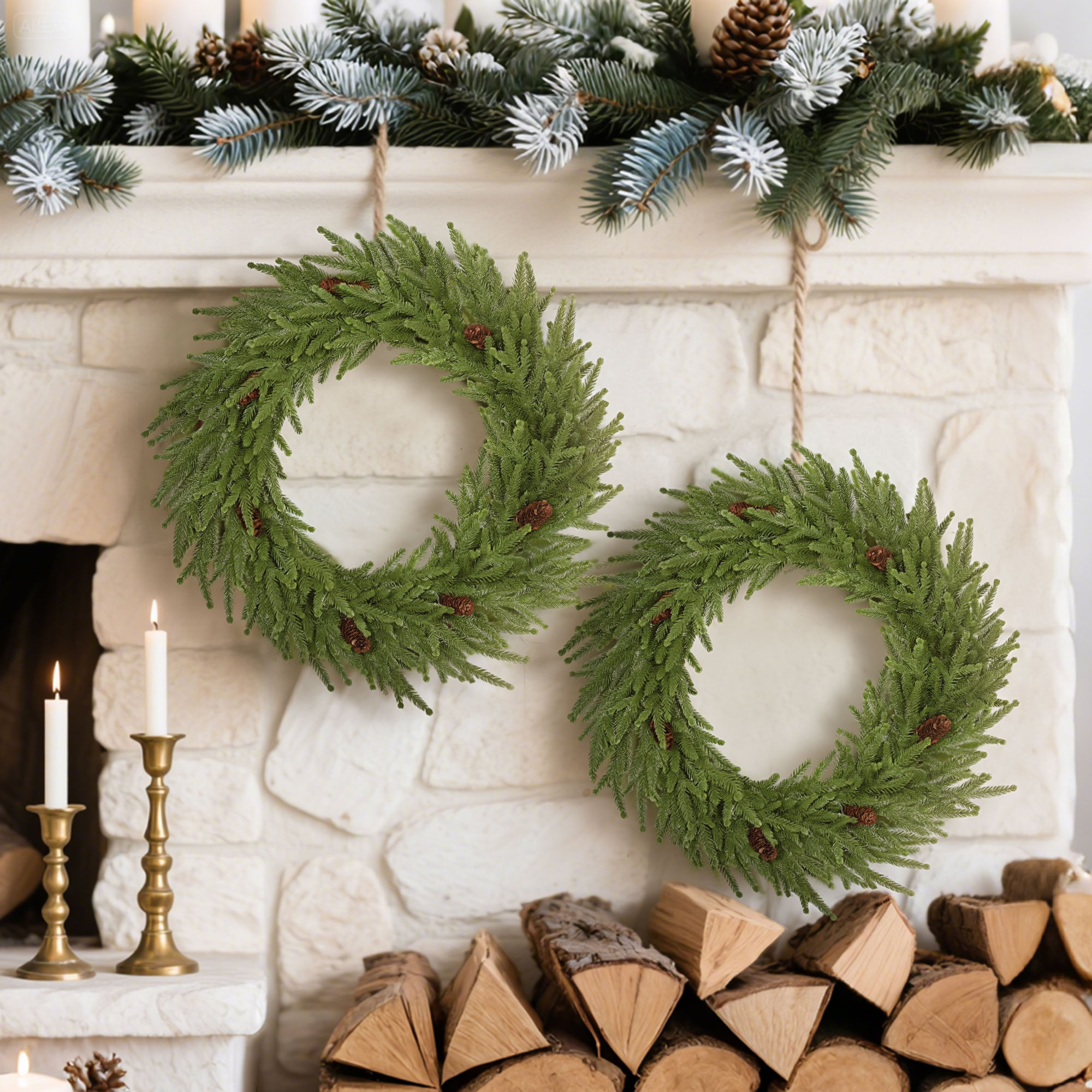 Weihnachtskranz mit Zapfen, Türkranz Künstlicher Weihnachtskranz für Tür Grün, Ø60 x 15 cm