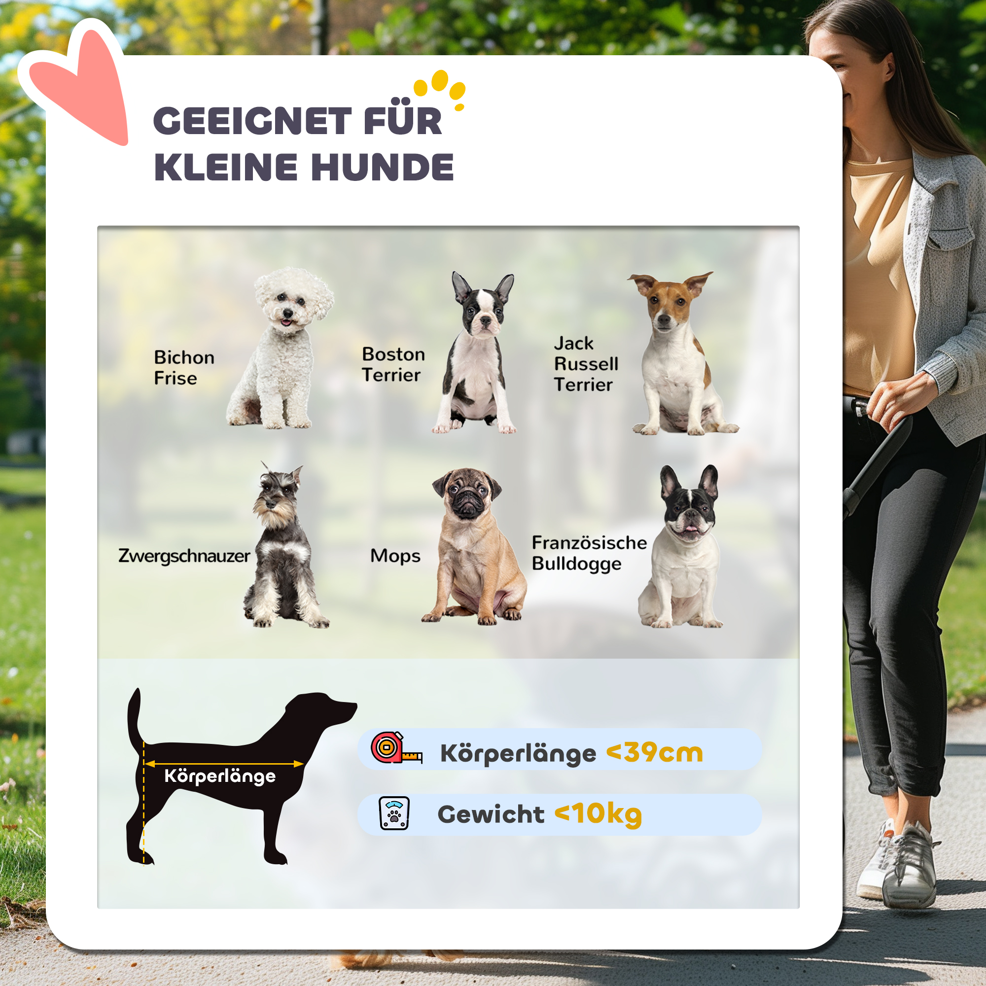 Hundebuggy, Haustierwagen für kleine Hunde und Katzen, mit Aufbewahrungskorb, Ein-Klick-Faltdesign, Grau