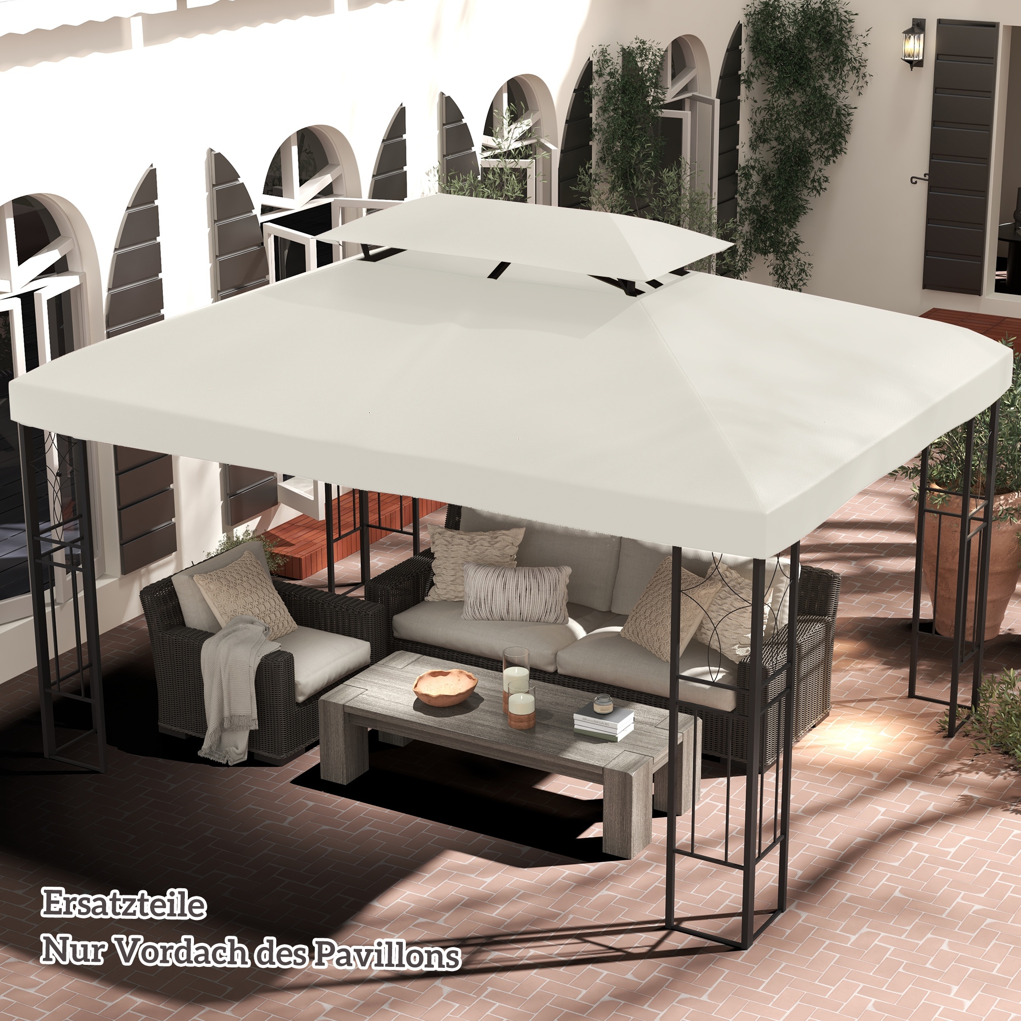 Ersatzdach für Pavillon 3 x 4 m wasserabweisend Pavillondach mit Doppeldach Ersatzbezug für Gartenpavillon Ersatzteile aus Polyestet-Stoff Cremeweiß